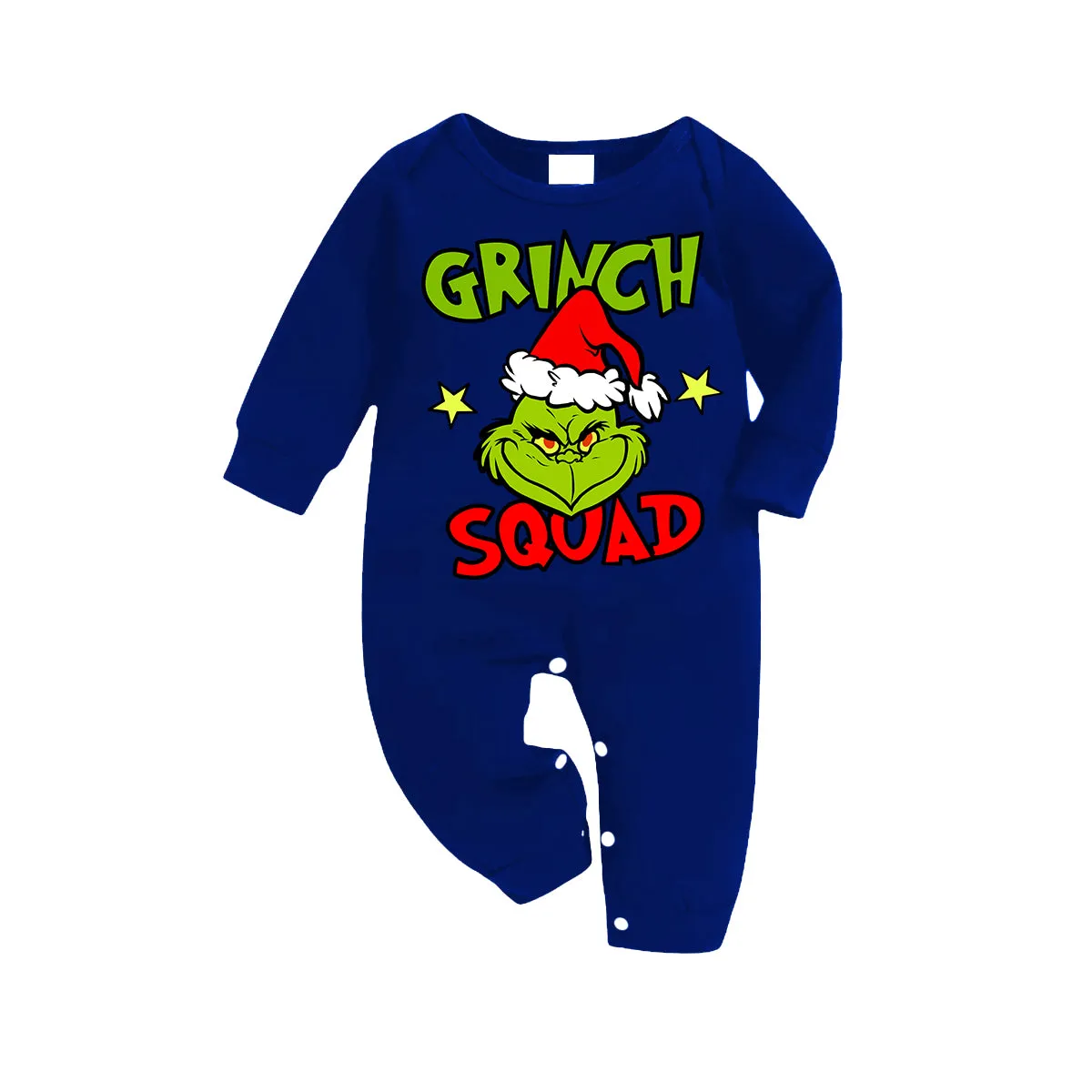 Cute Cartoon and Funny Christmas Slogan Print Contrast Blue Long Sleeve with Blue and White Plaid Pants Family Matching Pajamas