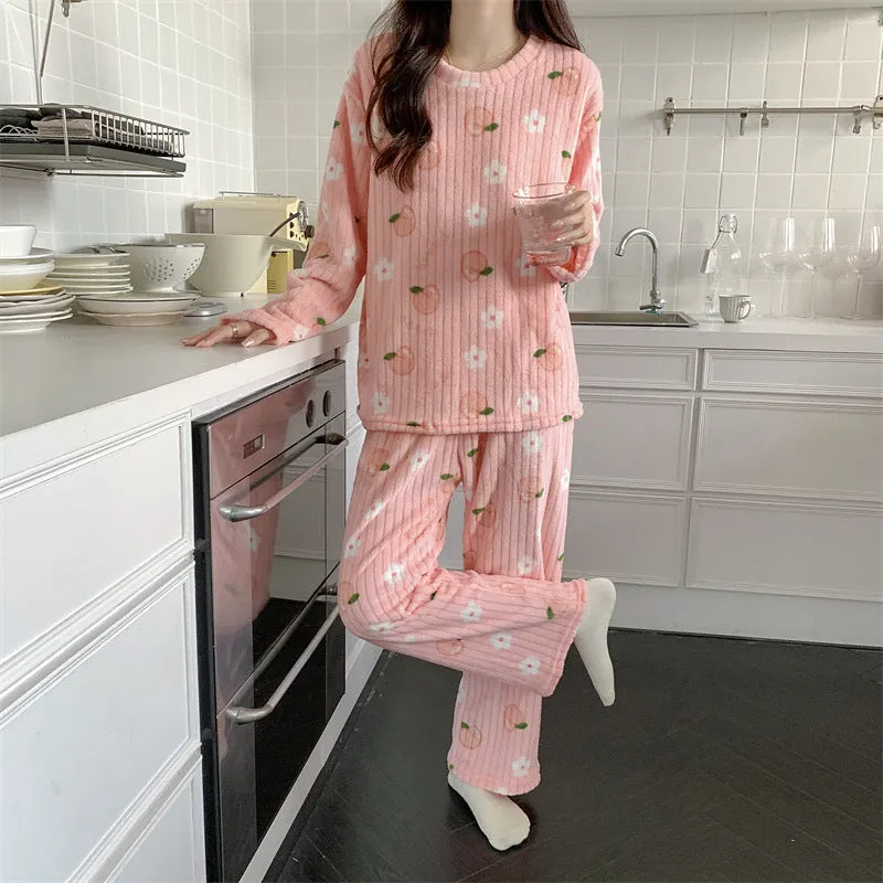 Cute Cartoon Bear Women's Winter Pajama Set