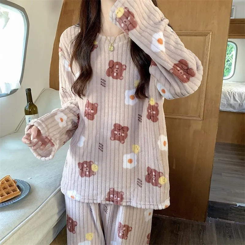 Cute Cartoon Bear Women's Winter Pajama Set