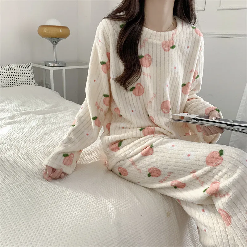 Cute Cartoon Bear Women's Winter Pajama Set