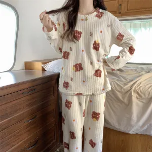 Cute Cartoon Bear Women's Winter Pajama Set