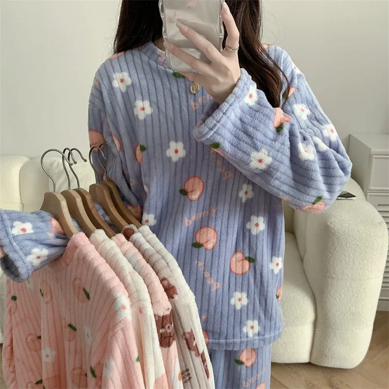 Cute Cartoon Bear Women's Winter Pajama Set