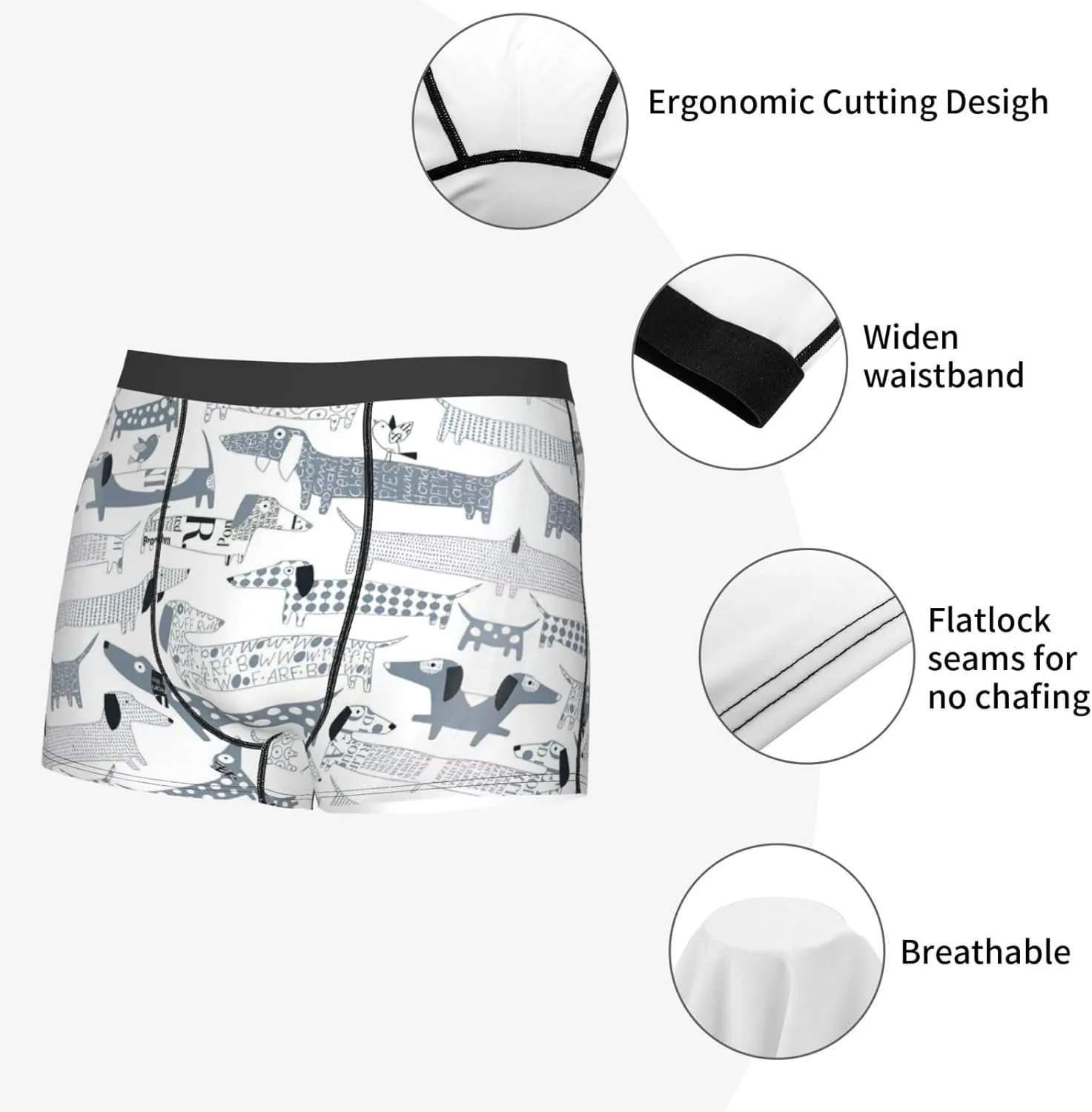 Cute Dachshund Dog Boxer Briefs, Moisture Wicking & Breathable,Underwear for Men