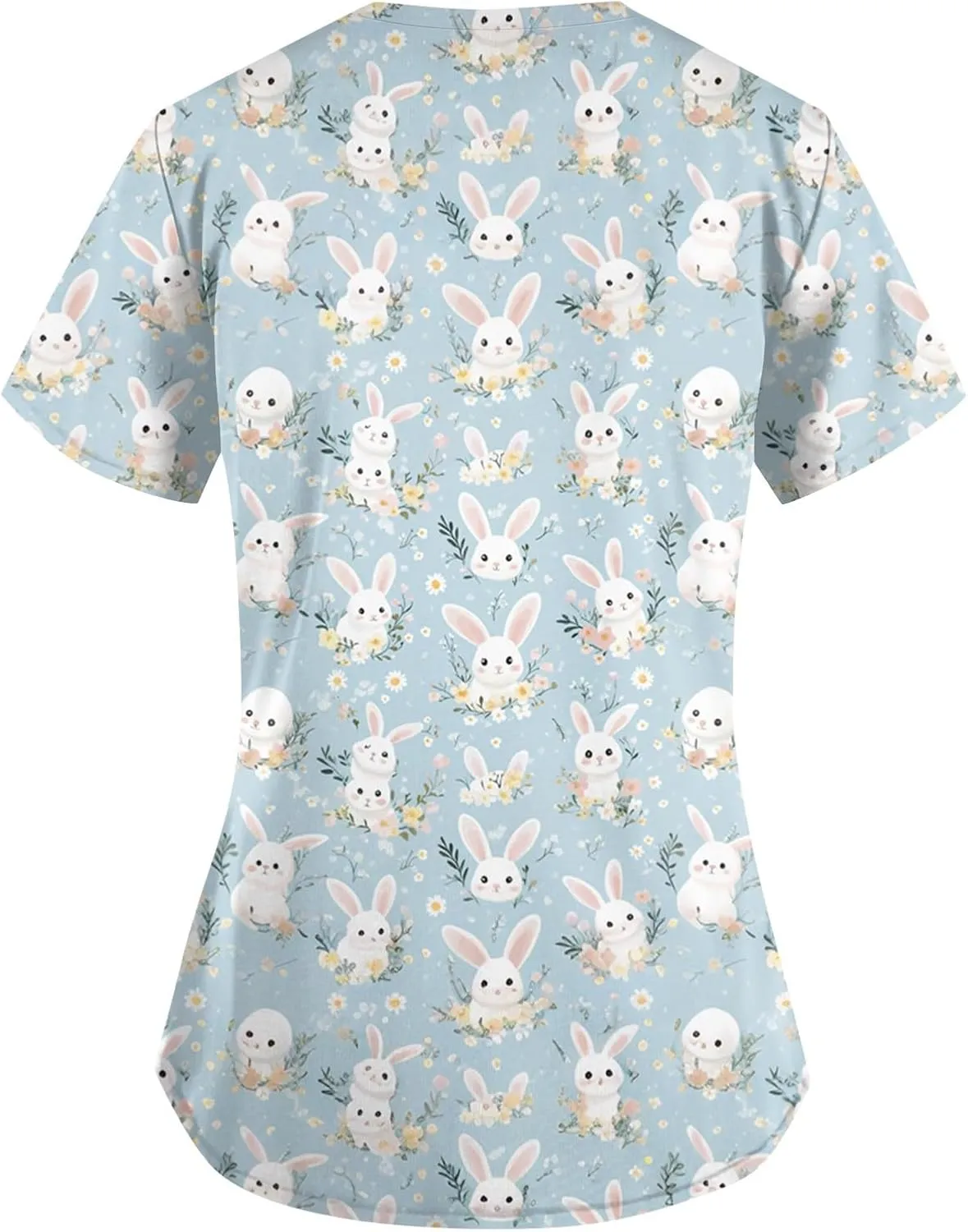 Cute Easter Day Scrub T Shirts for Women Short Sleeve Bunny Egg Print Holiday Tees Medical Working Nurse Uniform Tops