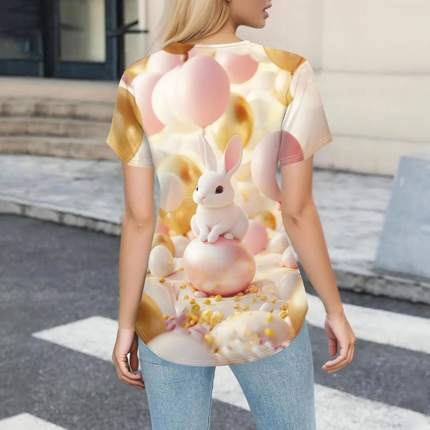 Cute Easter Day Scrub T Shirts for Women Short Sleeve Bunny Egg Print Holiday Tees Medical Working Nurse Uniform Tops