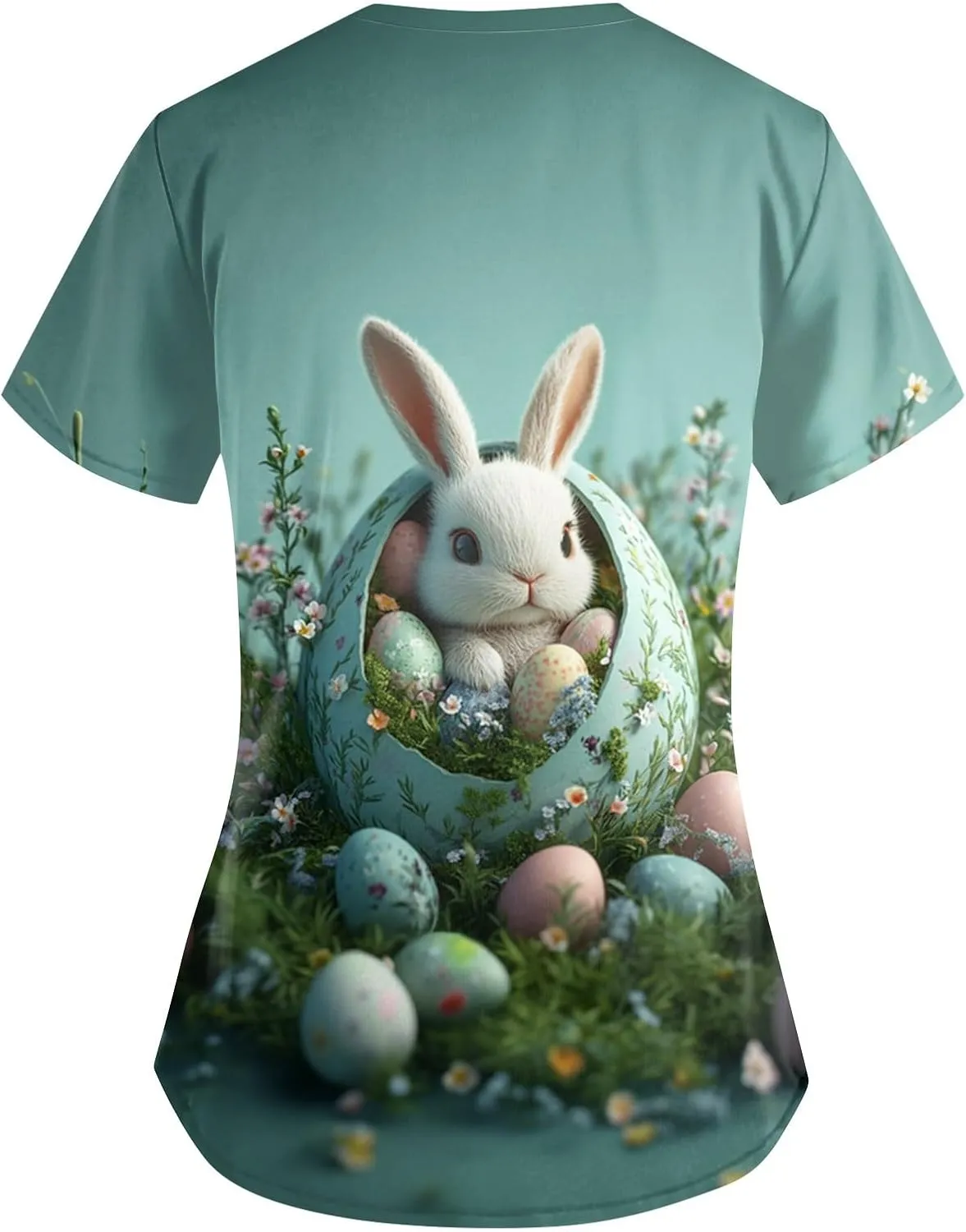 Cute Easter Day Scrub T Shirts for Women Short Sleeve Bunny Egg Print Holiday Tees Medical Working Nurse Uniform Tops
