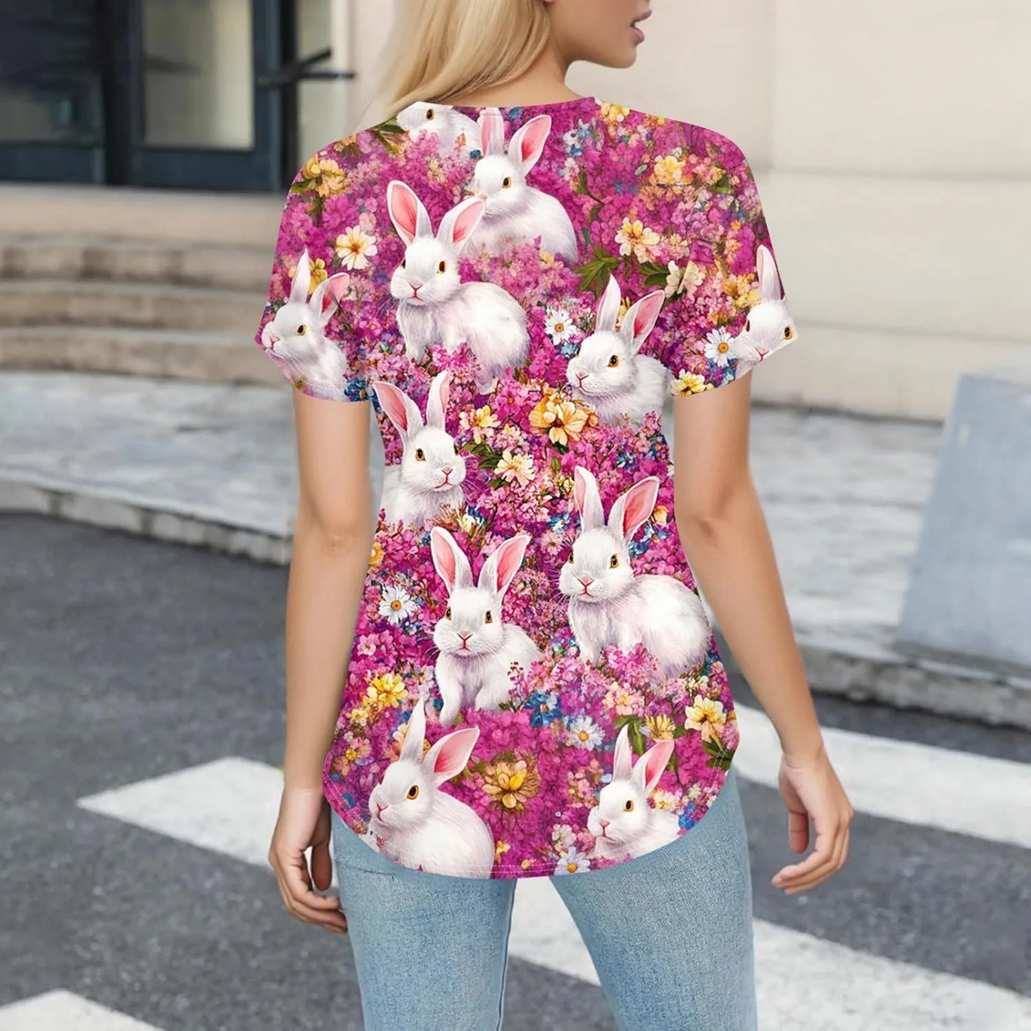 Cute Easter Day Scrub T Shirts for Women Short Sleeve Bunny Egg Print Holiday Tees Medical Working Nurse Uniform Tops