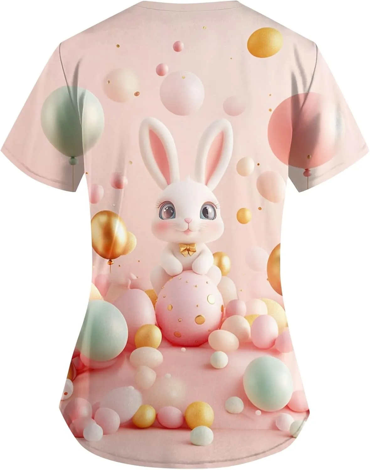 Cute Easter Day Scrub T Shirts for Women Short Sleeve Bunny Egg Print Holiday Tees Medical Working Nurse Uniform Tops