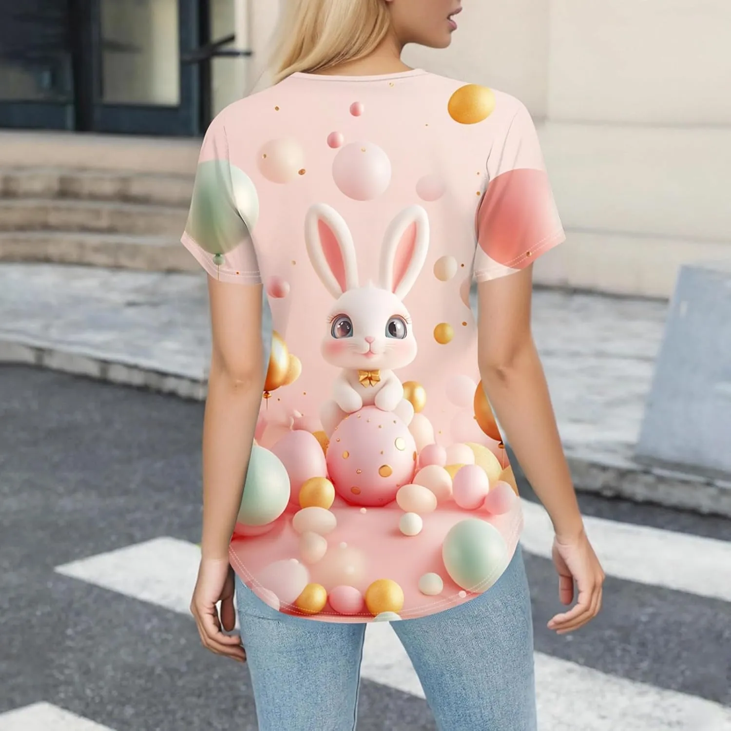 Cute Easter Day Scrub T Shirts for Women Short Sleeve Bunny Egg Print Holiday Tees Medical Working Nurse Uniform Tops