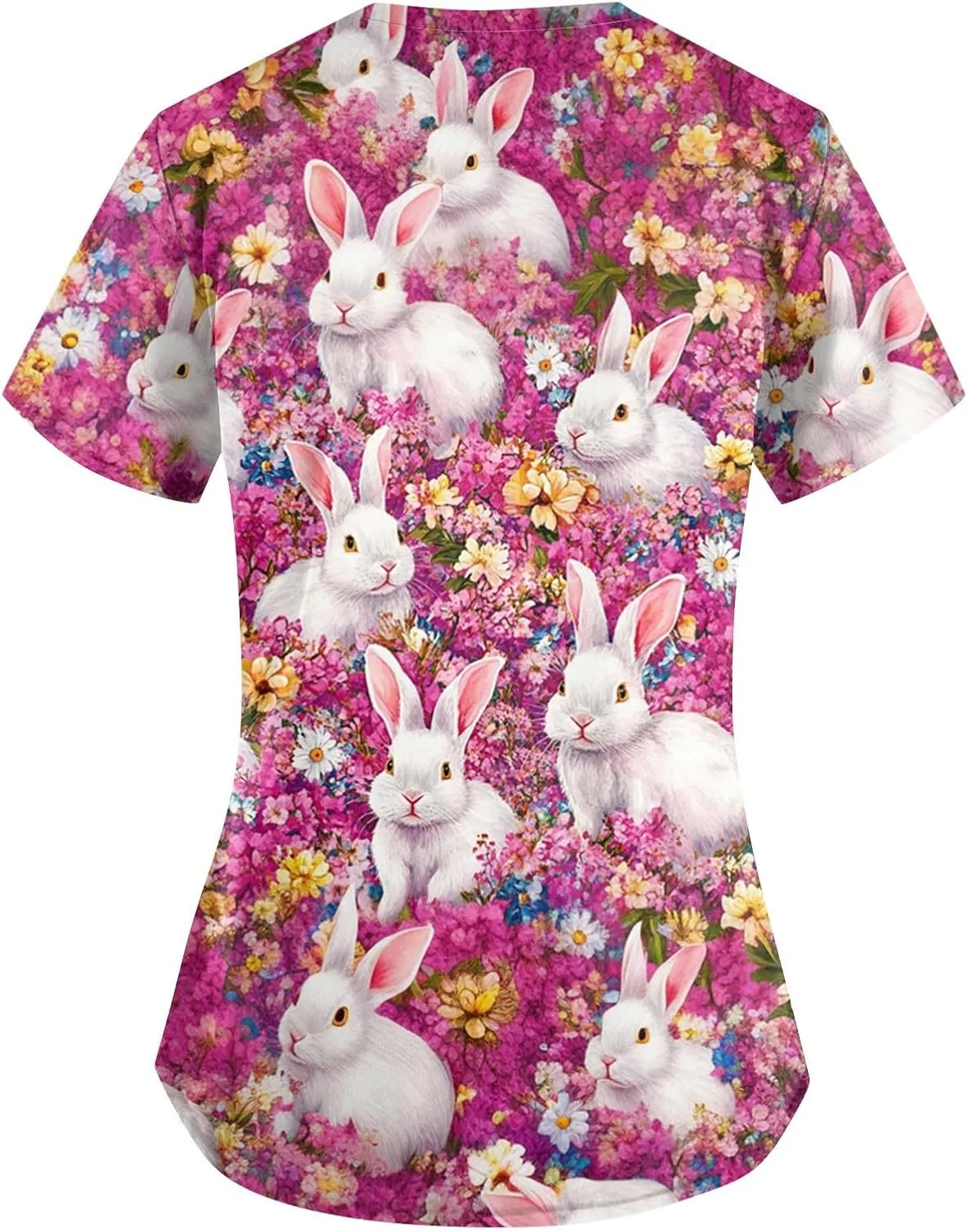 Cute Easter Day Scrub T Shirts for Women Short Sleeve Bunny Egg Print Holiday Tees Medical Working Nurse Uniform Tops