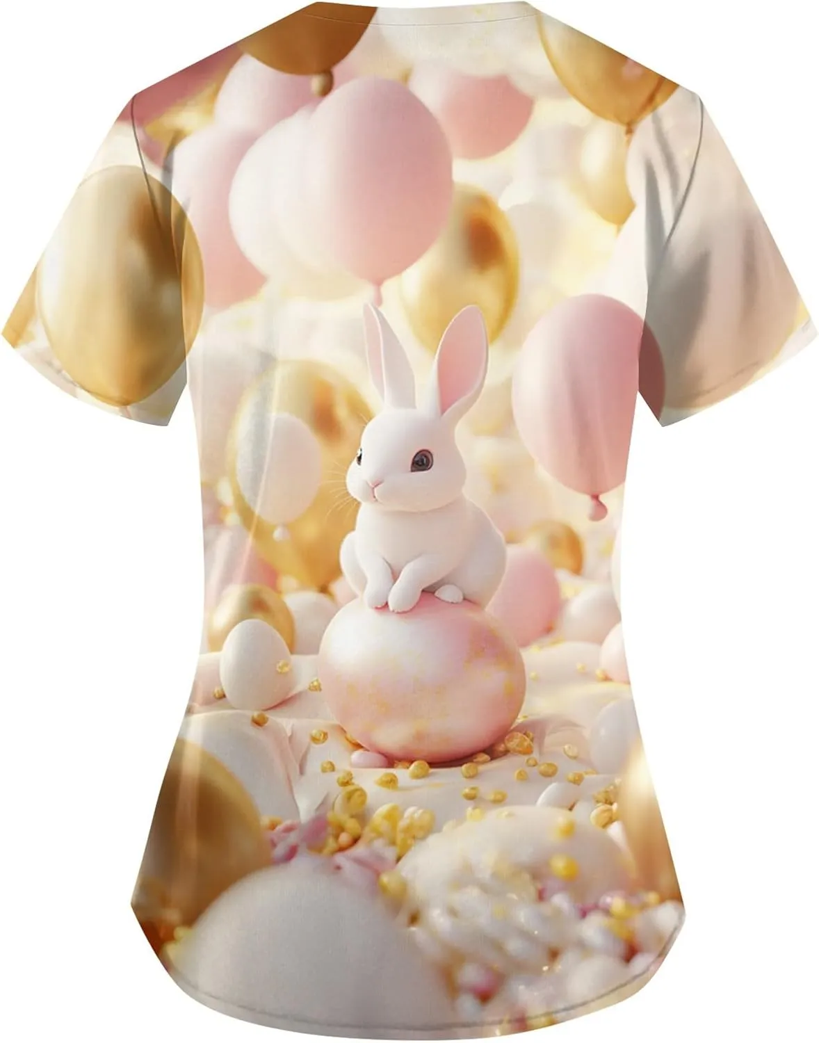 Cute Easter Day Scrub T Shirts for Women Short Sleeve Bunny Egg Print Holiday Tees Medical Working Nurse Uniform Tops