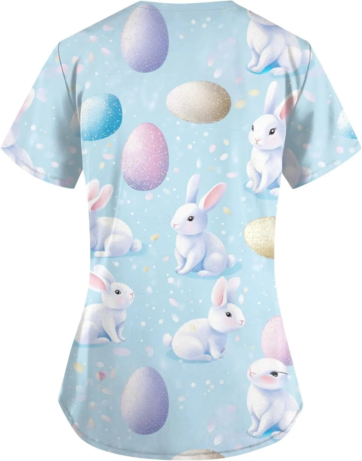 Cute Easter Day Scrub T Shirts for Women Short Sleeve Bunny Egg Print Holiday Tees Medical Working Nurse Uniform Tops