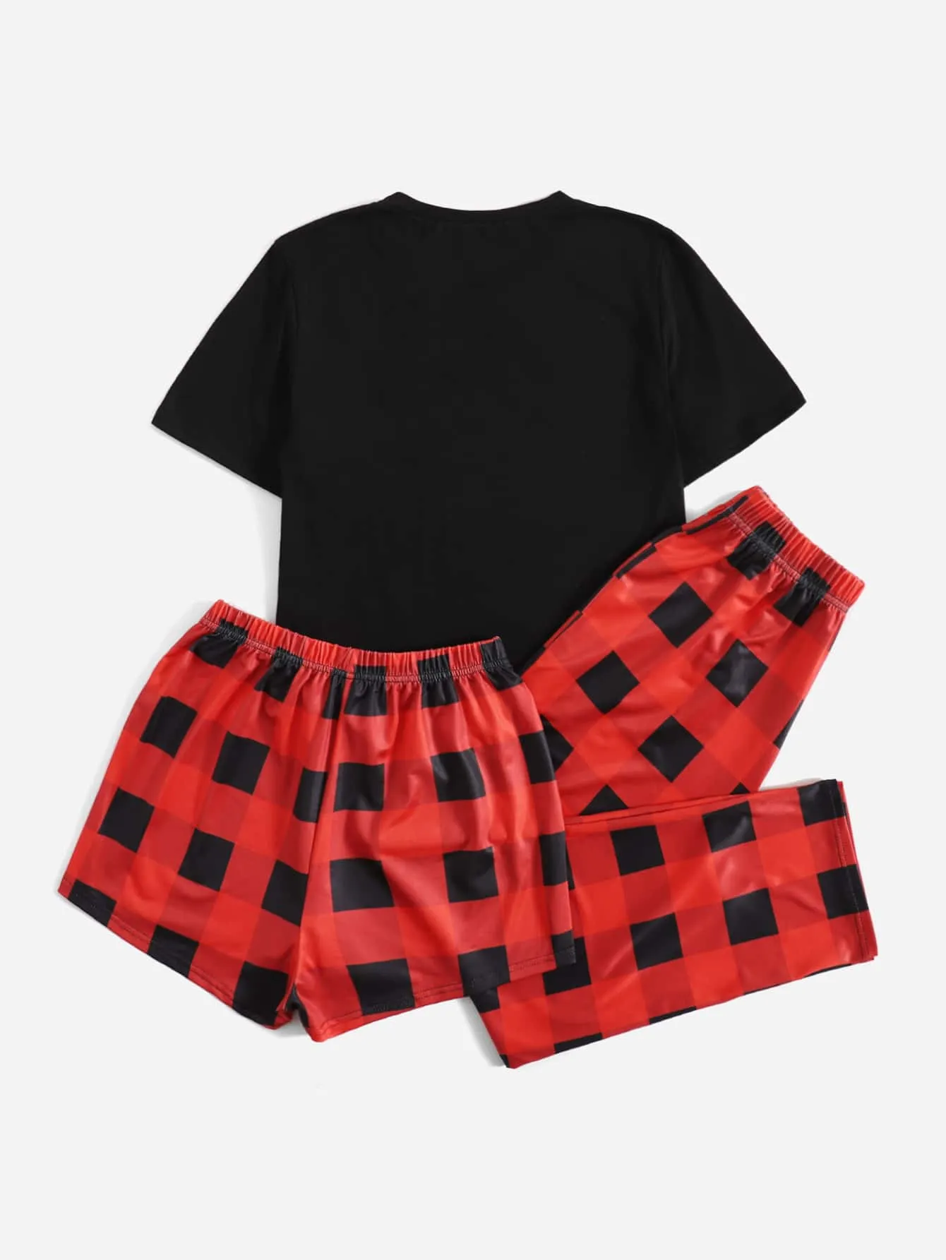 Cute Gingham Tie Front Short Sleeve Round Neck Women Pajama Sets