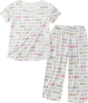 Cute Pajama Set for Women 2 Piece Print Lounge Set Soft Short Sleeve Pjs Capri Pants Sleepwear Casual Loungewear Set