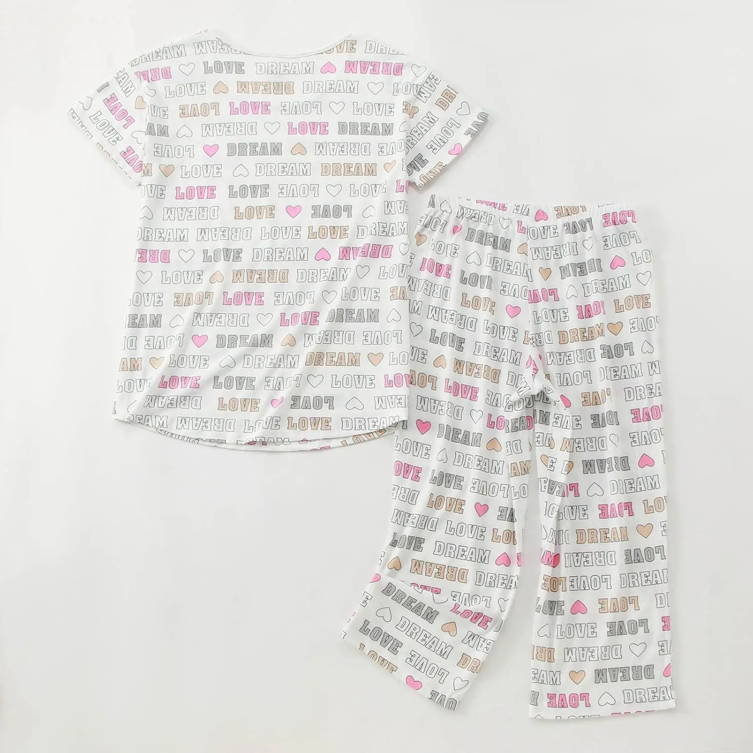 Cute Pajama Set for Women 2 Piece Print Lounge Set Soft Short Sleeve Pjs Capri Pants Sleepwear Casual Loungewear Set