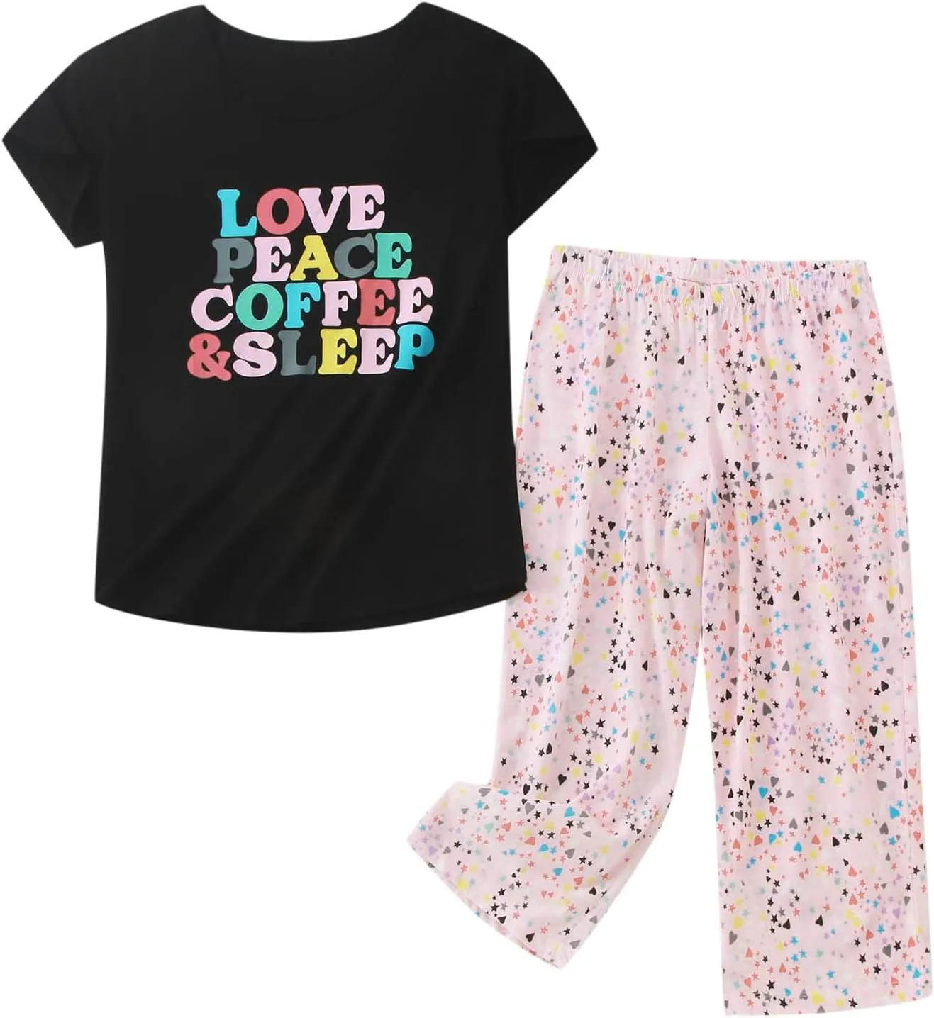 Cute Pajama Set for Women 2 Piece Print Lounge Set Soft Short Sleeve Pjs Capri Pants Sleepwear Casual Loungewear Set
