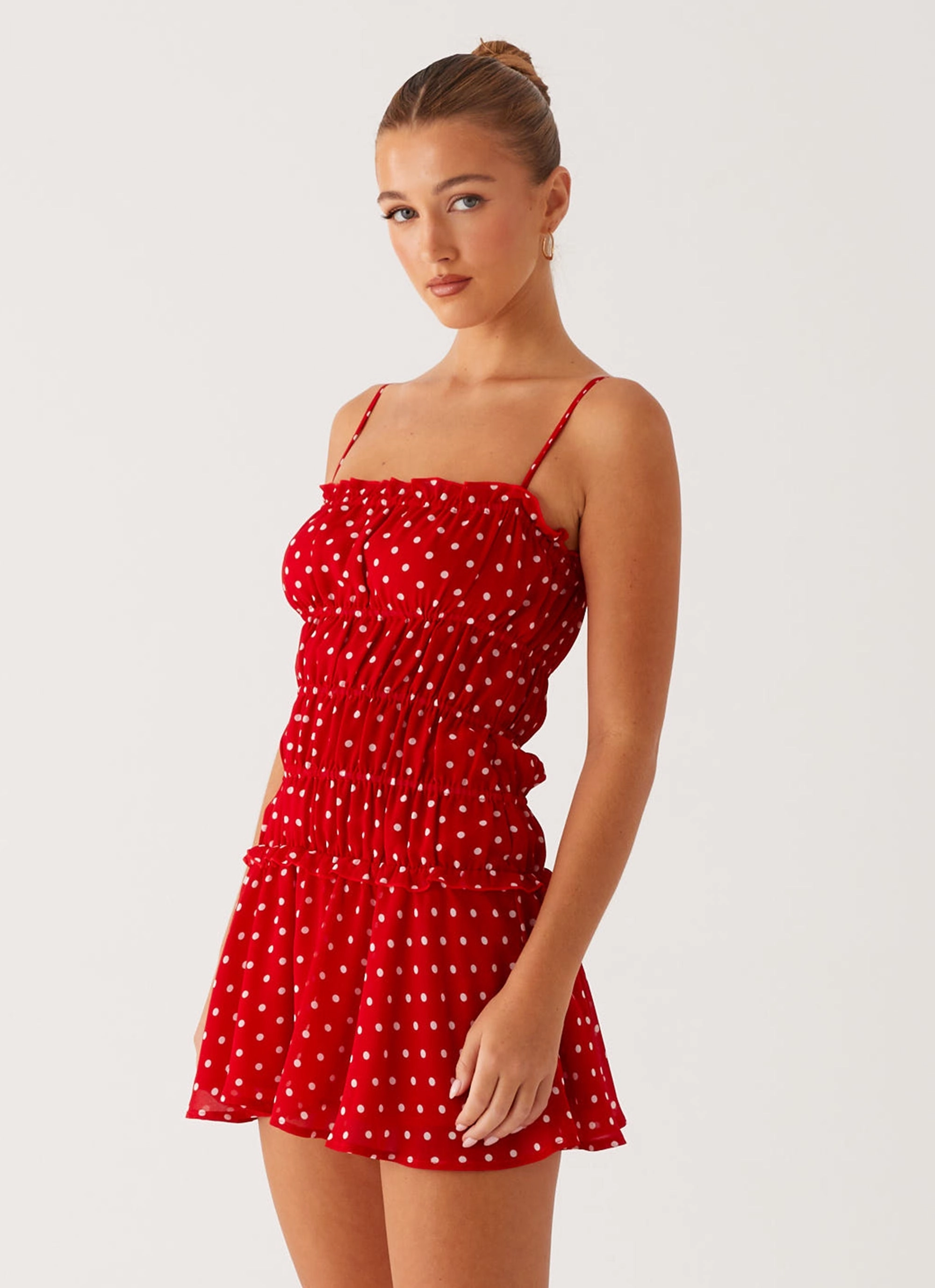 Cynlee Mini Dress - Red Polka Dot High Elasticity Material Fashion Style