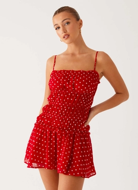 Minimalist Trim Cynlee Mini Dress - Red Polka Dot