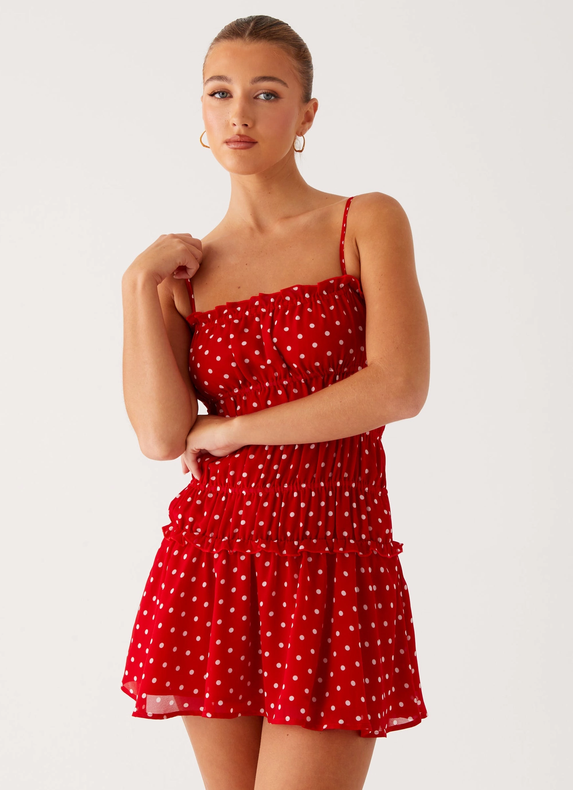 Cynlee Mini Dress - Red Polka Dot Fashion Details Runway Inspired