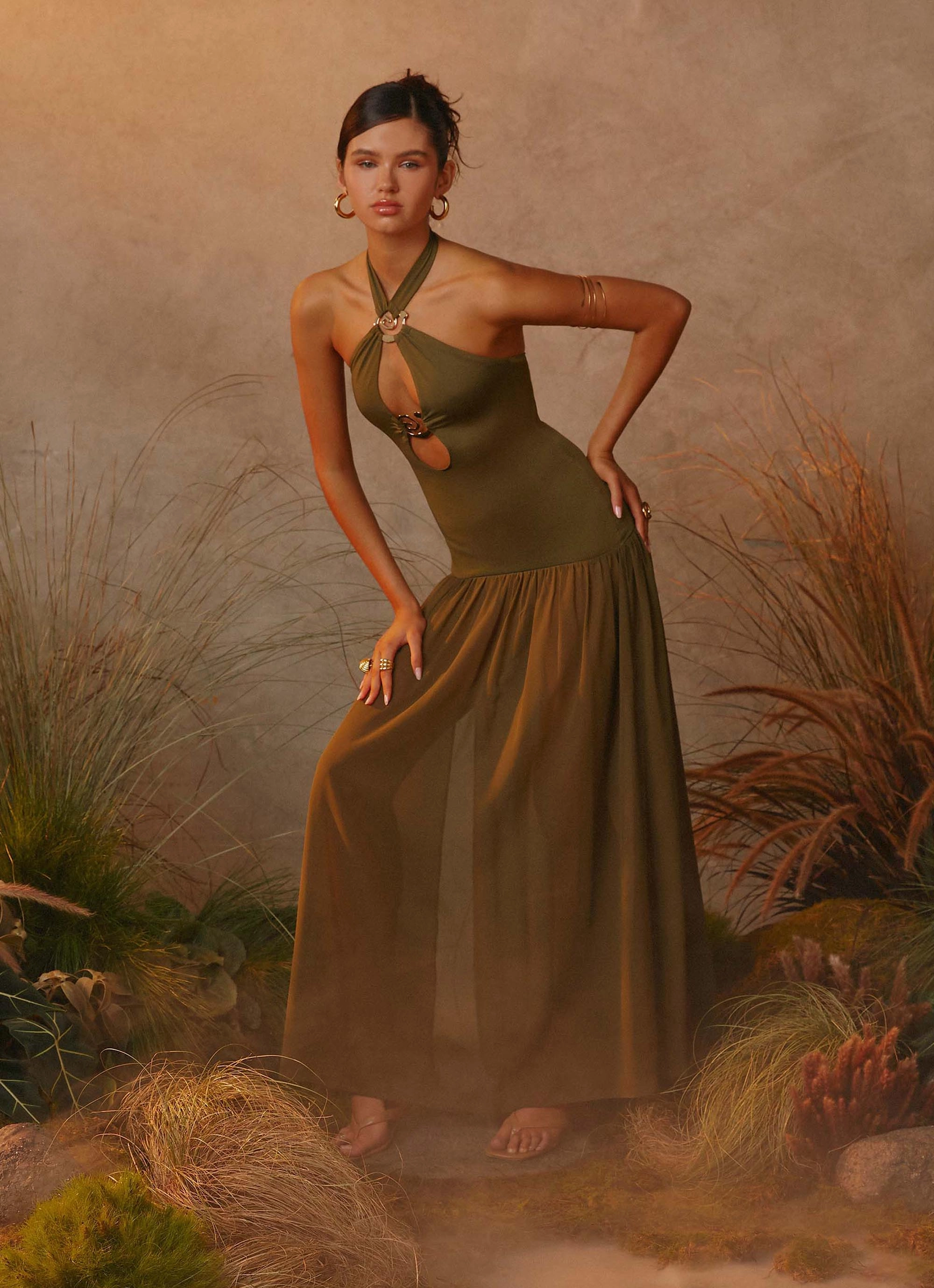 Cypress Kiss Maxi Dress - Khaki Velvet-Edge