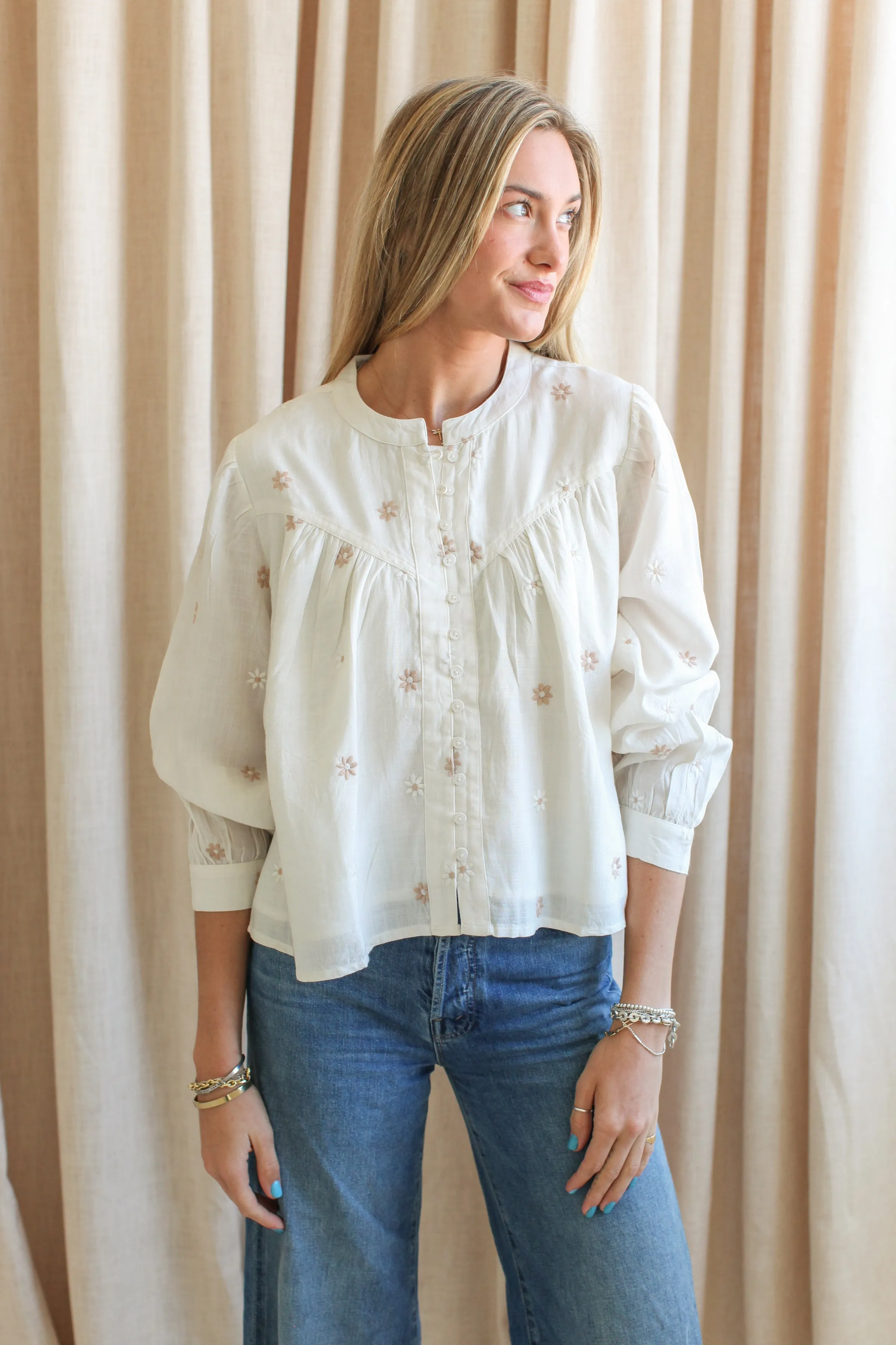 Daisy Button-up Blouse Anti Pilling Finish YarnDye Technique