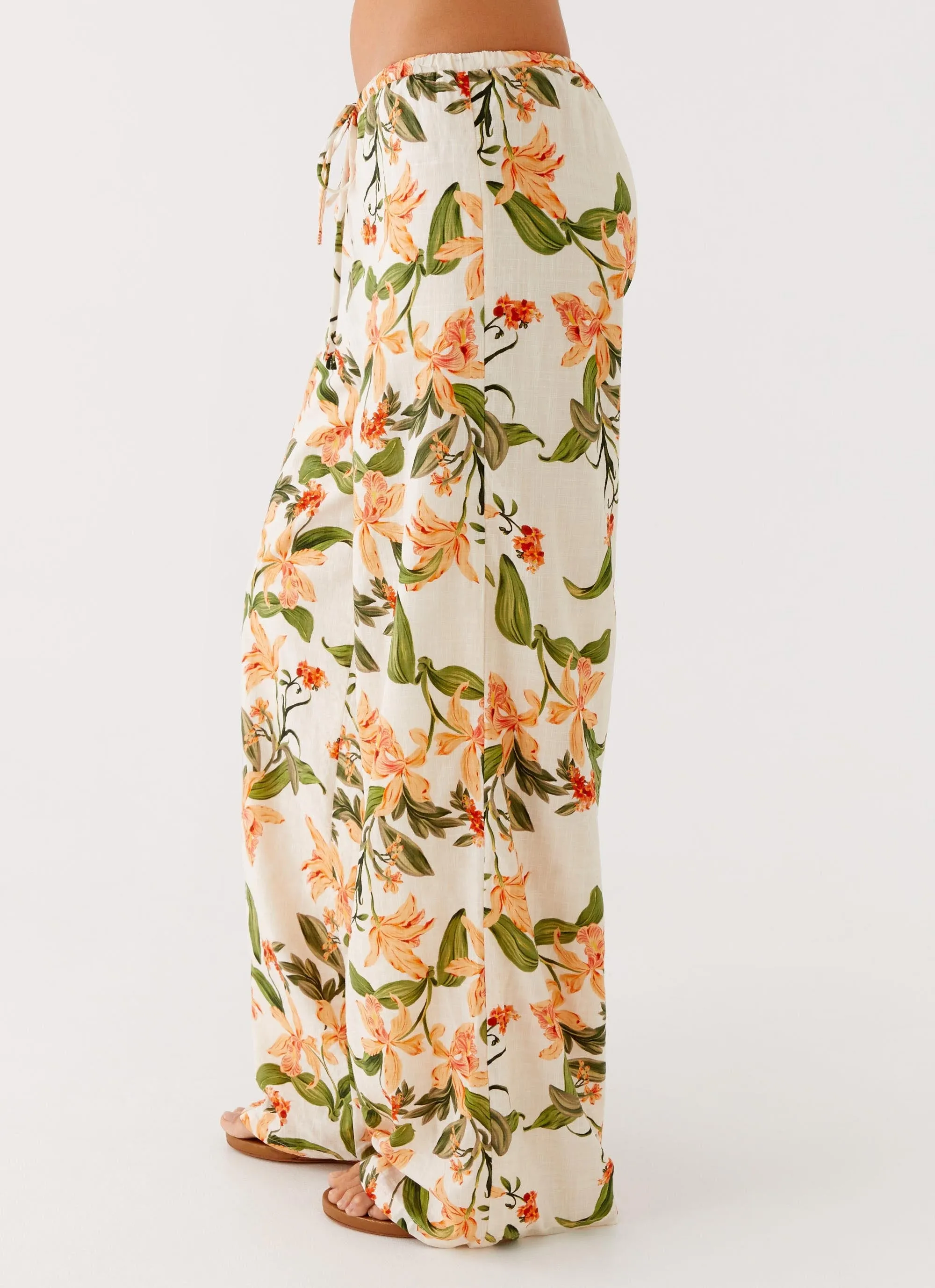 Built-in shorts Hygienic Coating Dalida Linen Pants - Floral Print