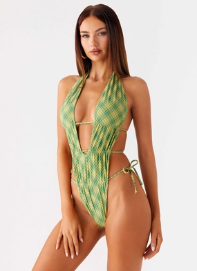 Chlorine Resistant Coating Dandara Cut Out Swimsuit - Jungle Check