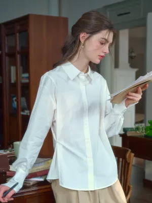 AdjustableHemCuffs Daphne Simple Lapel Waist Blouse - White