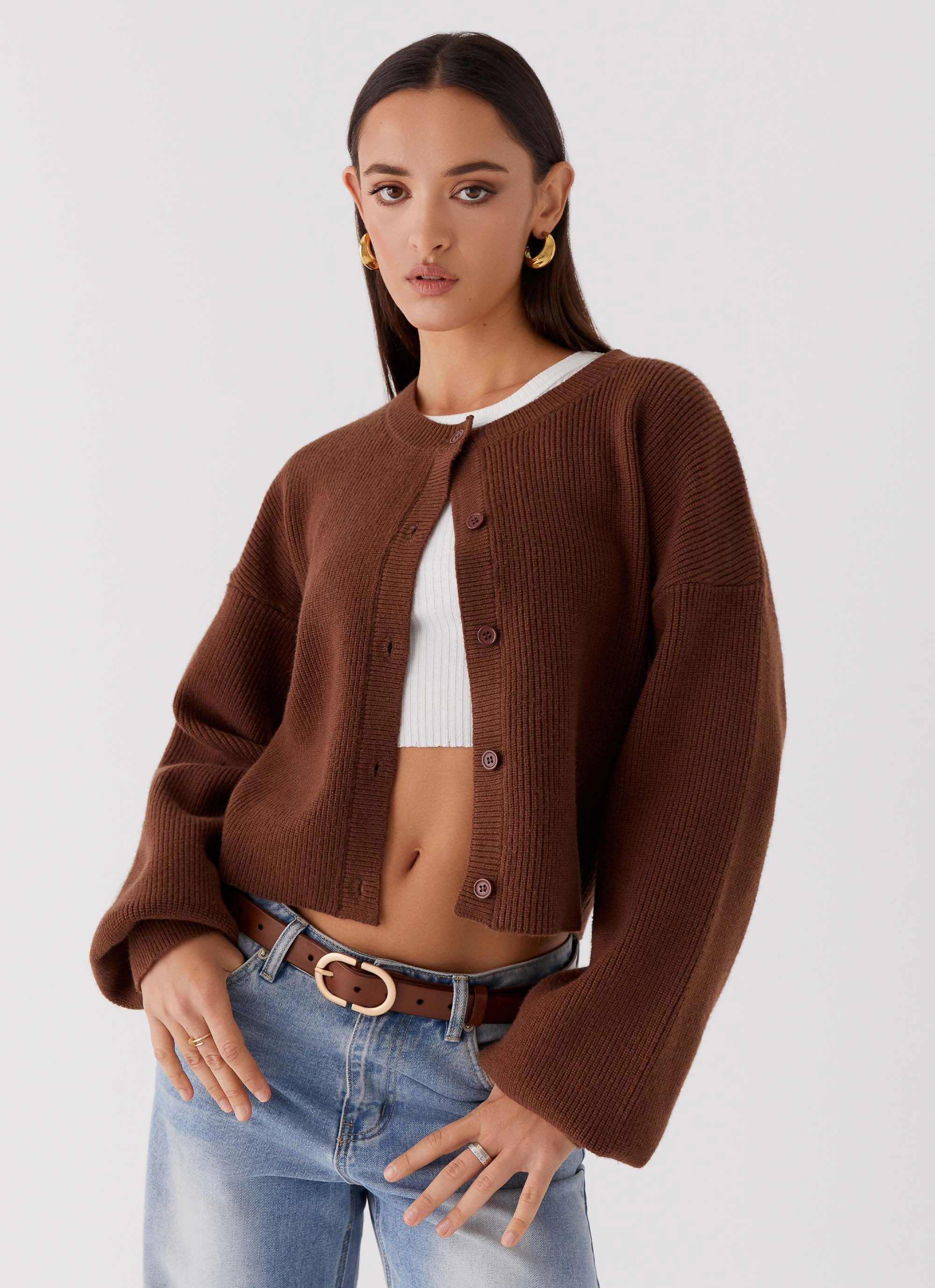 Crisp Weather Fit Daphne Knit Cardigan - Chocolate