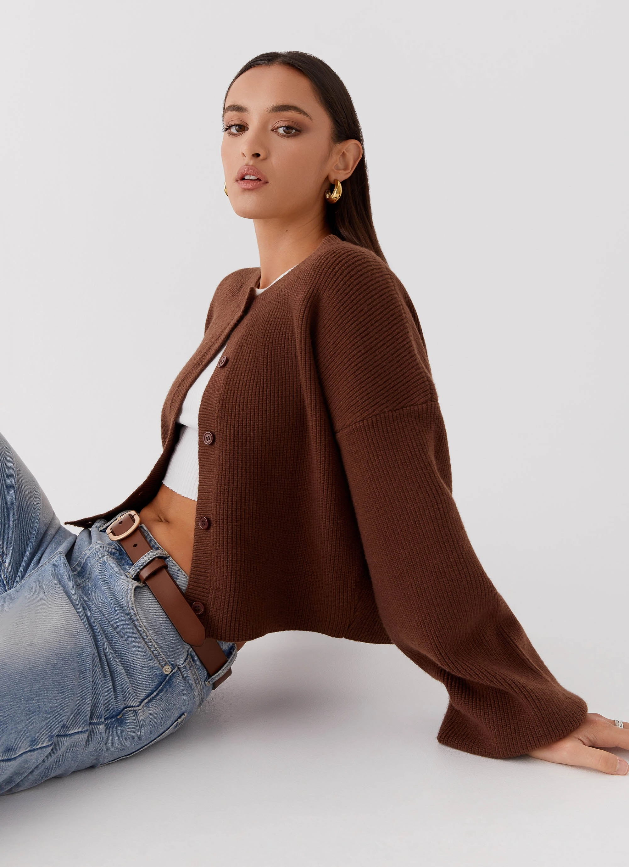 Daphne Knit Cardigan - Chocolate Soft Shell Material Bonded Closure Mechanism