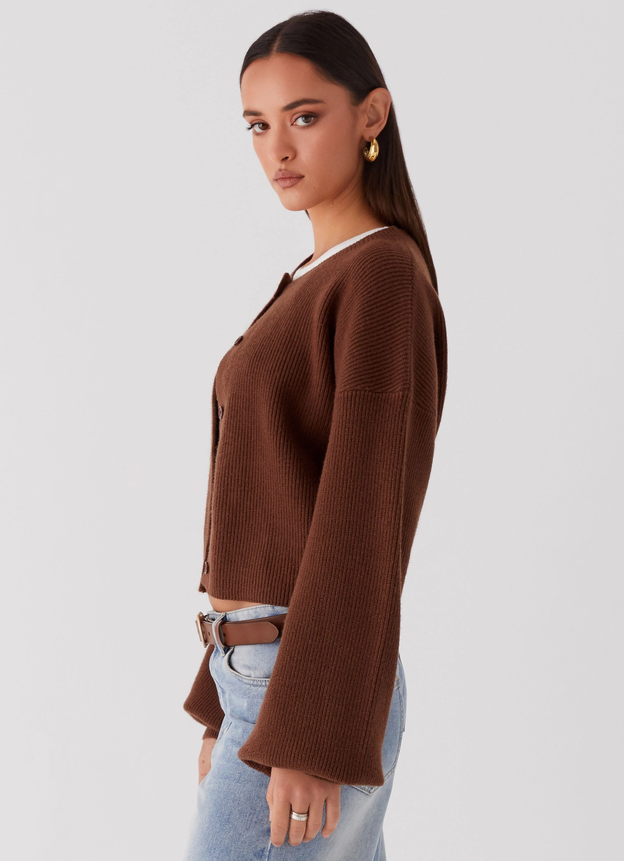 Transitional Look Comfort Fit Design Daphne Knit Cardigan - Chocolate