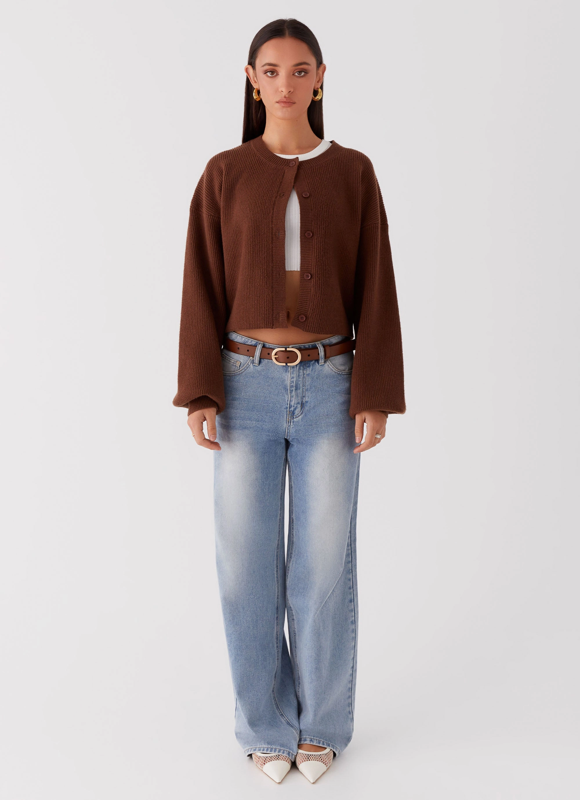 Multi Pocket Ergonomic Shoulder Design Daphne Knit Cardigan - Chocolate