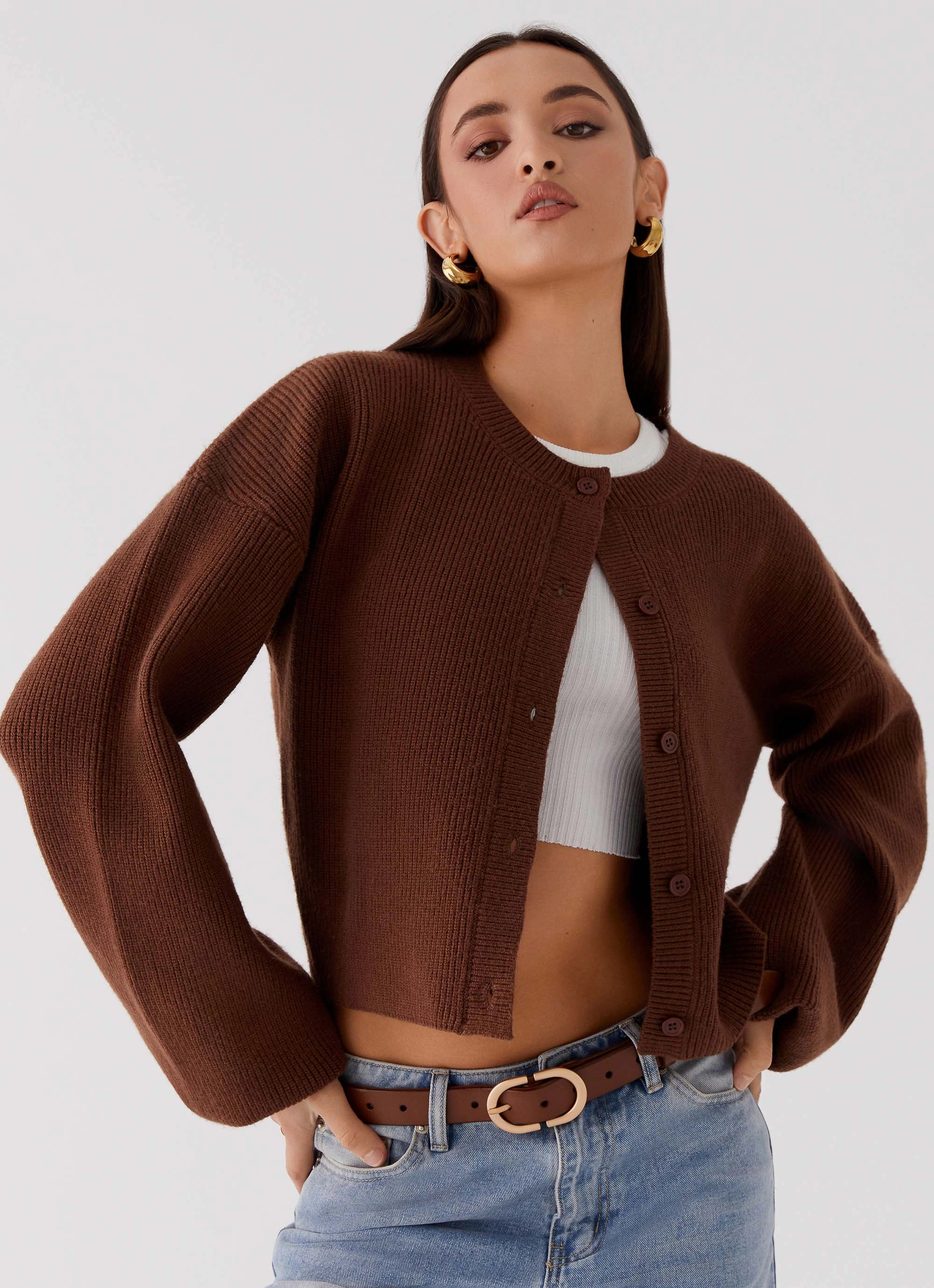 QuickAccessPockets Daphne Knit Cardigan - Chocolate