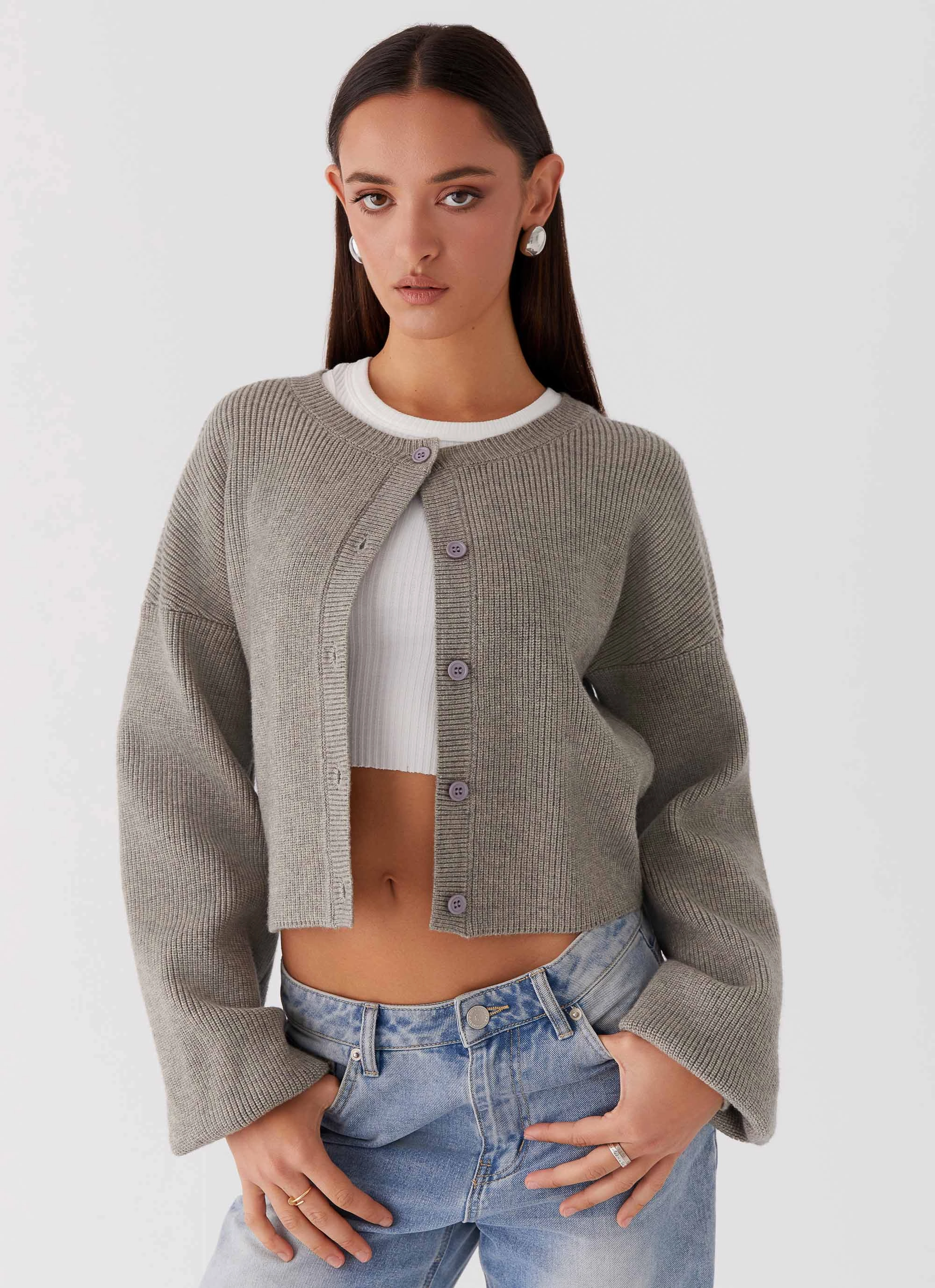 HybridLayerCompatibility Daphne Knit Cardigan - Light Grey