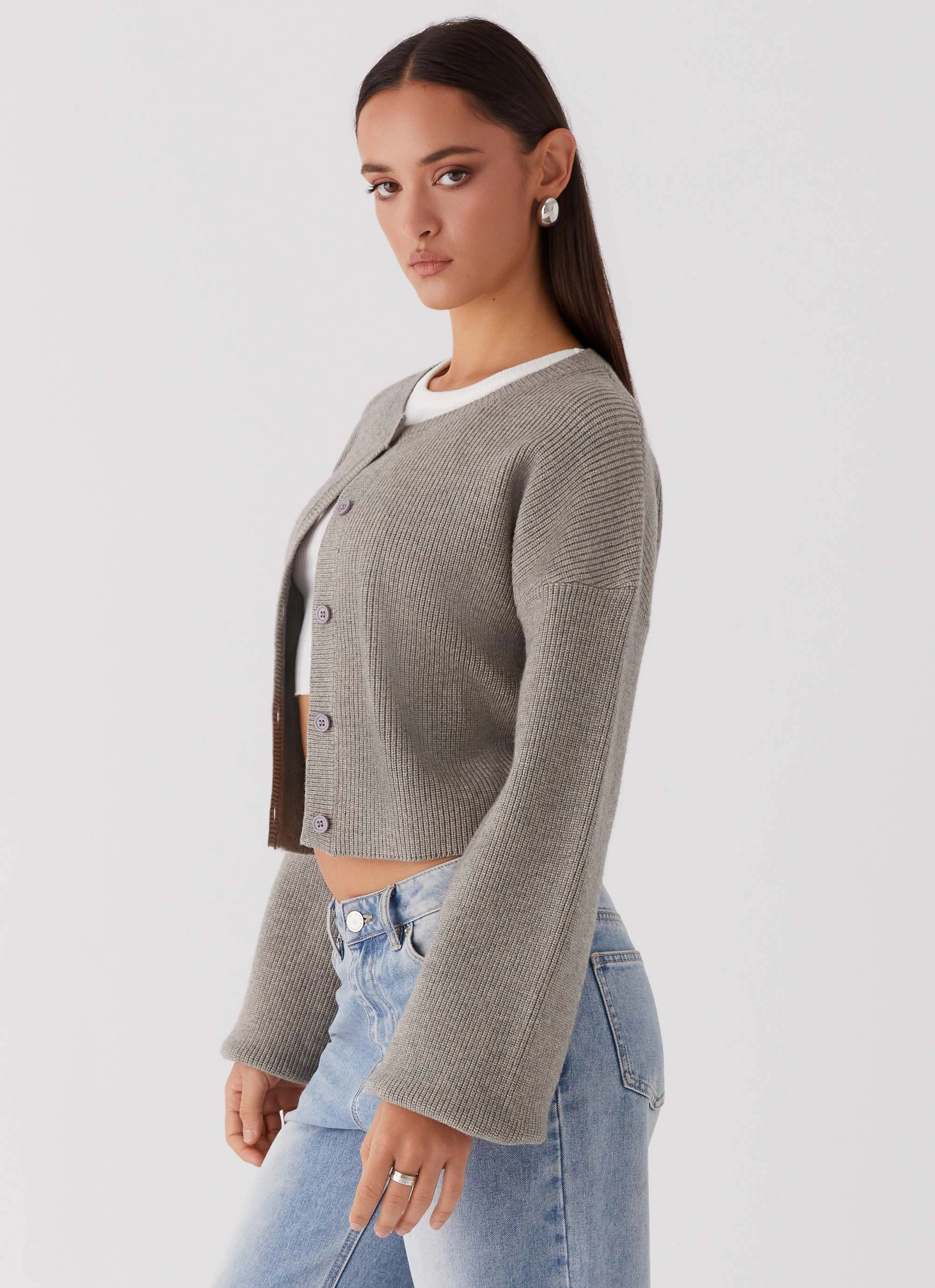 Multi Pocket Functionality ripstop fabric Daphne Knit Cardigan - Light Grey