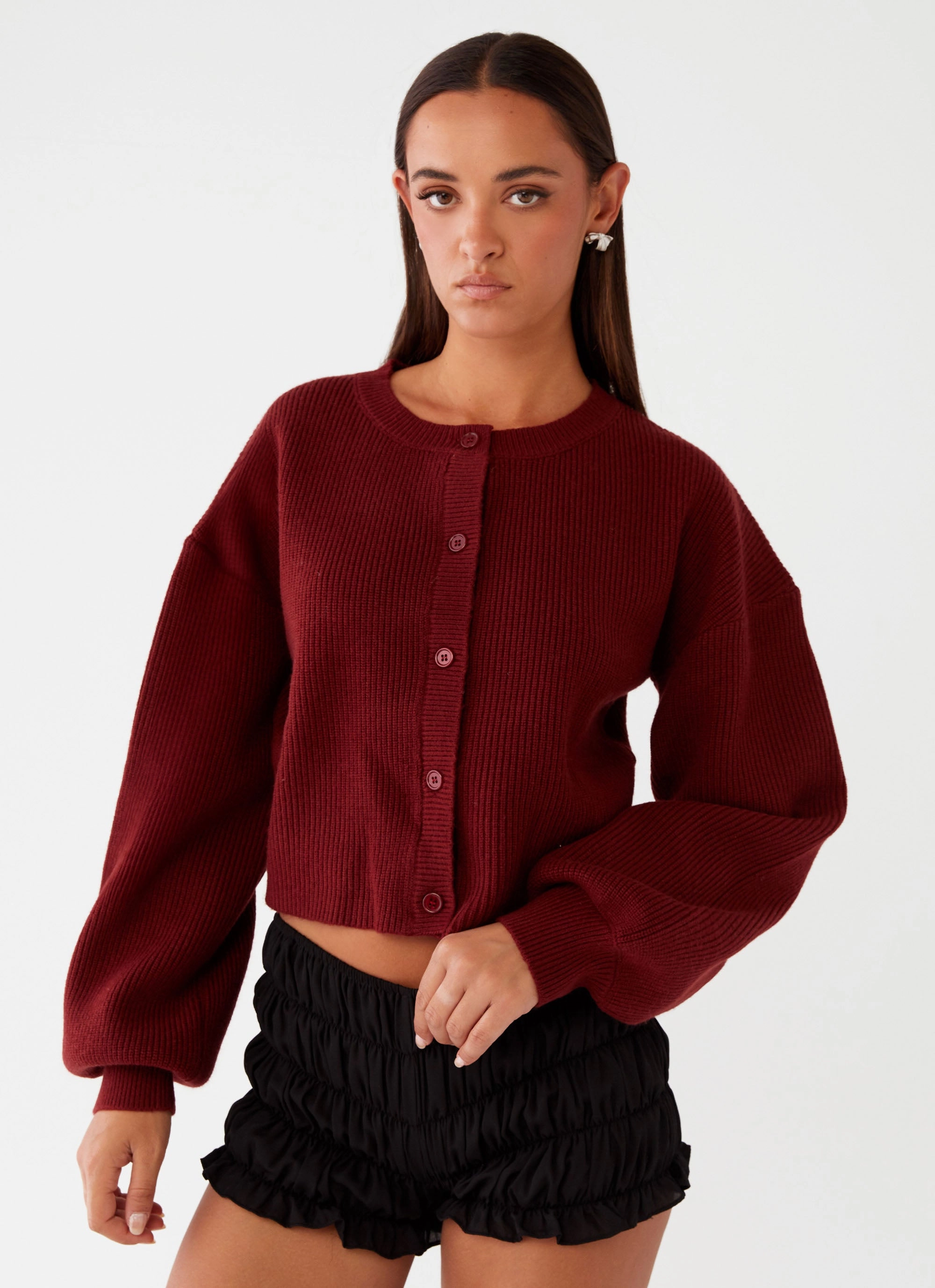 Daphne Knit Cardigan - Maroon Versatile Layering Weatherproof Zipper Tech