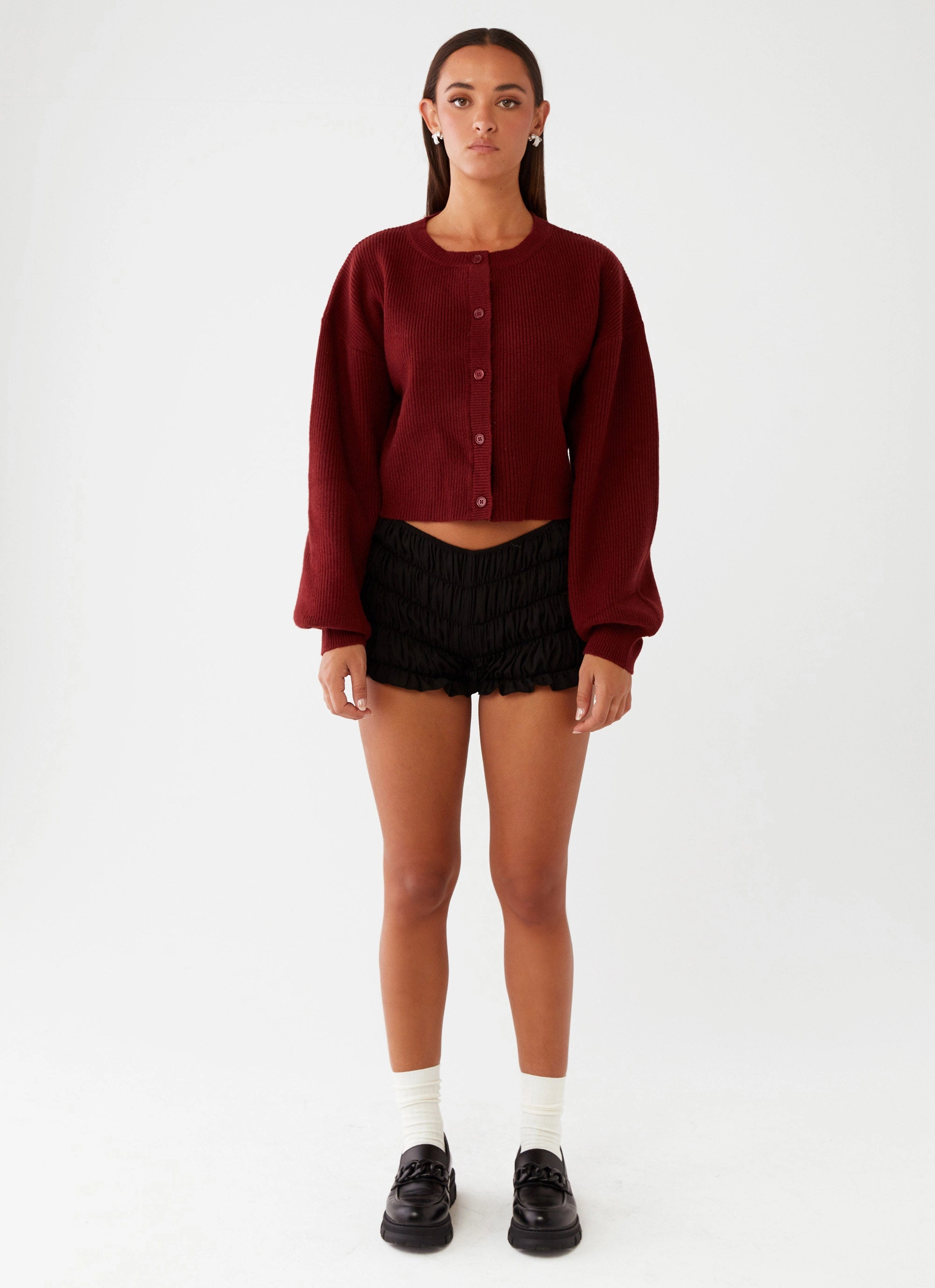 Daphne Knit Cardigan - Maroon Reinforced Hems