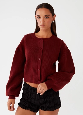 Daphne Knit Cardigan - Maroon Versatile Layering Weatherproof Zipper Tech