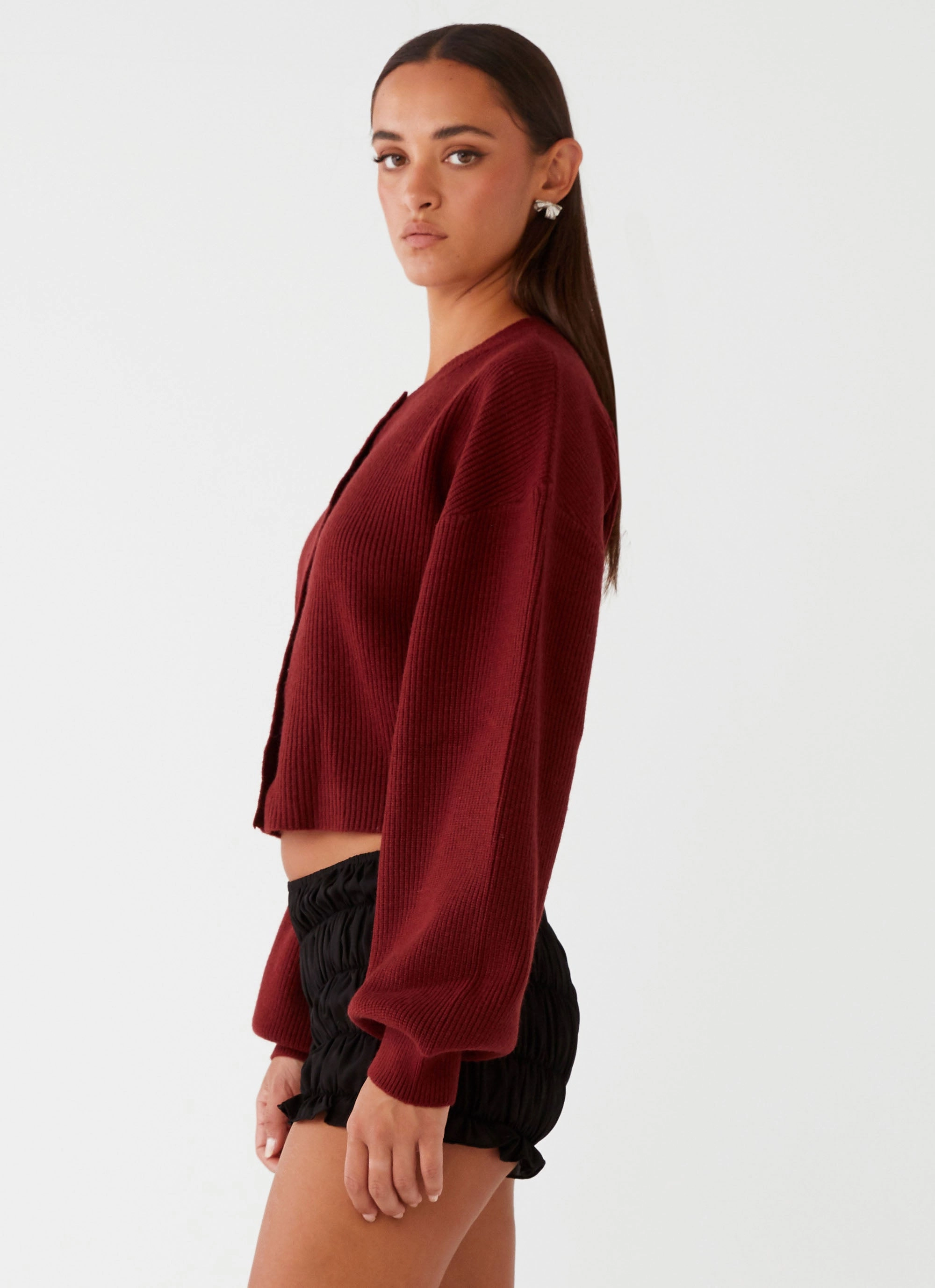 Articulated Ergonomic Fit Daphne Knit Cardigan - Maroon