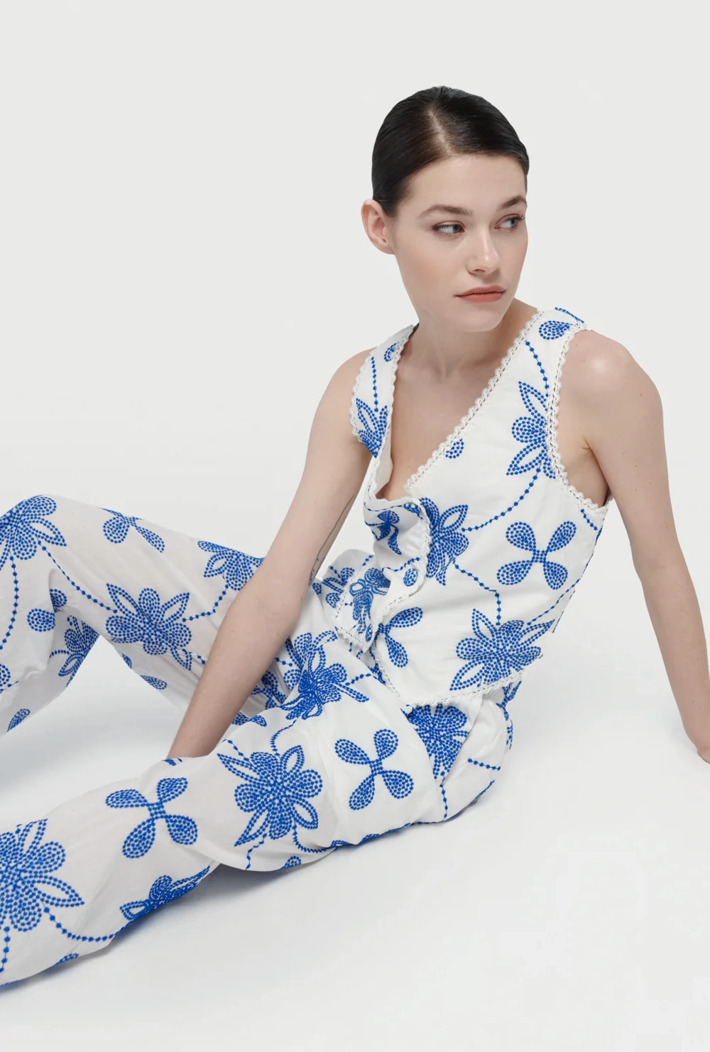 DAPHNE PANTS WHITE/BLUE Stretch Material