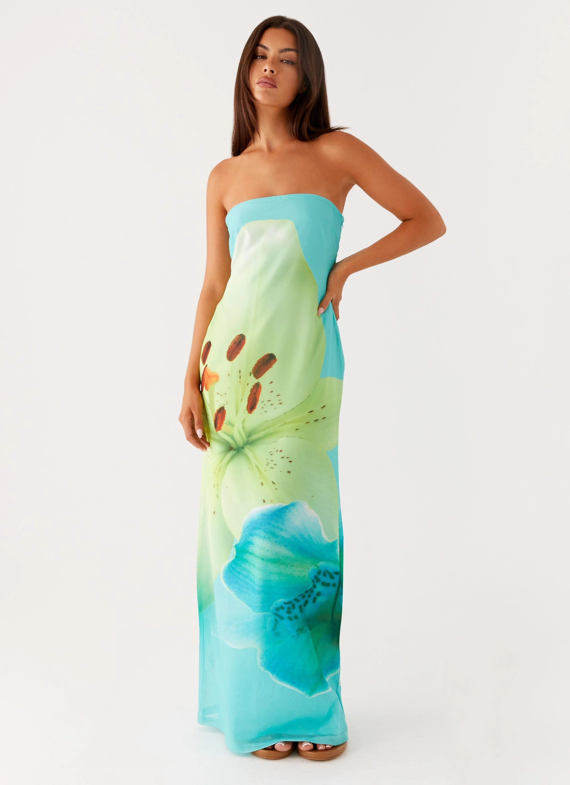 Sophisticated Cut Darcy Maxi Dress - Turquoise Floral