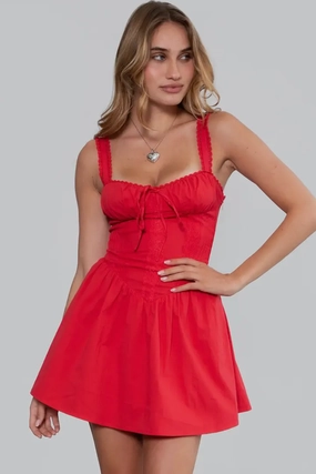 Urban Touch Darcy Poplin Mini Dress- Red