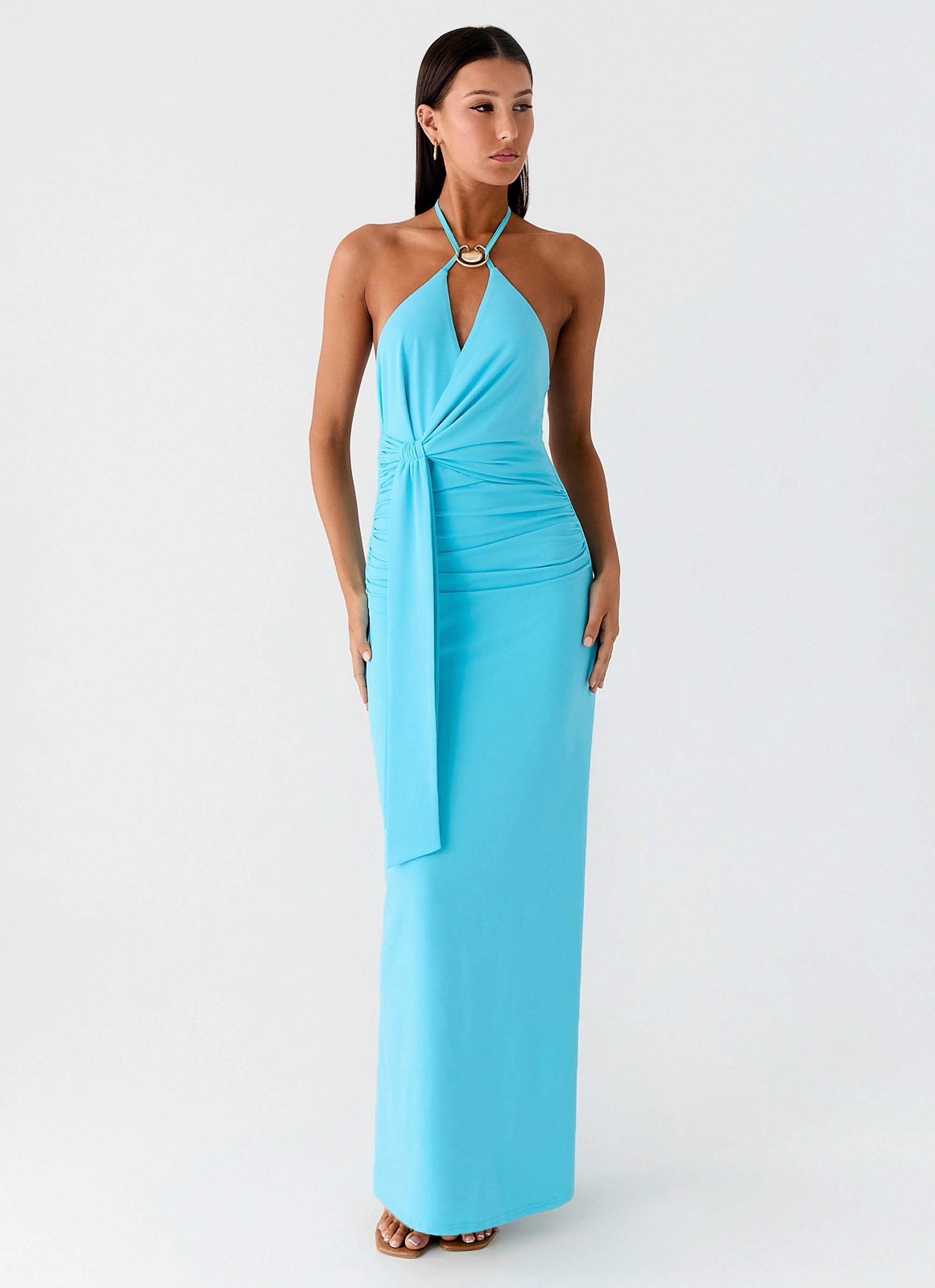 Skin Glow Dare Me Halter Maxi Dress - Aqua Blue
