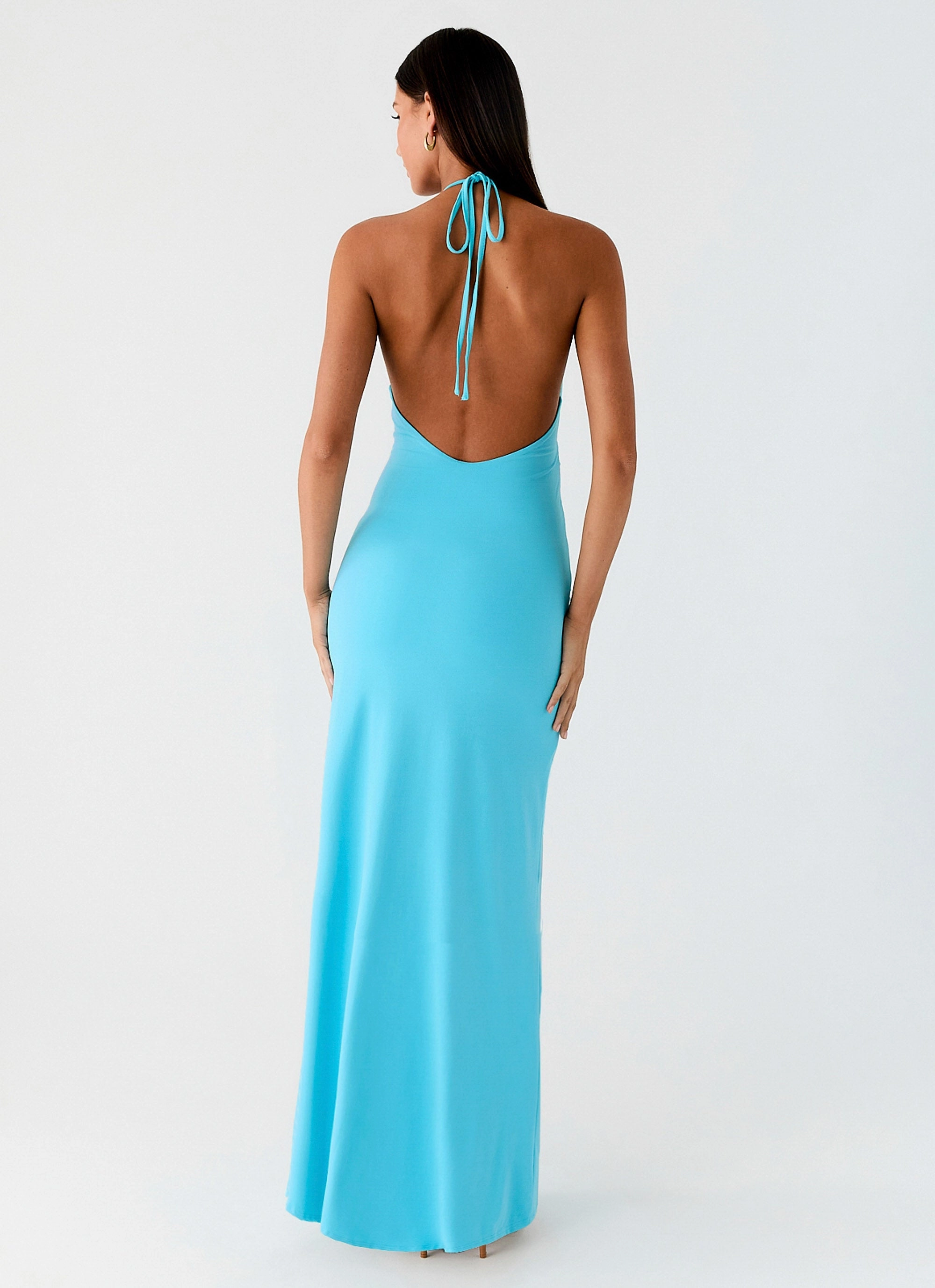 Dare Me Halter Maxi Dress - Aqua Blue Family Vibe