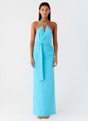 UV-Resistant Dare Me Halter Maxi Dress - Aqua Blue