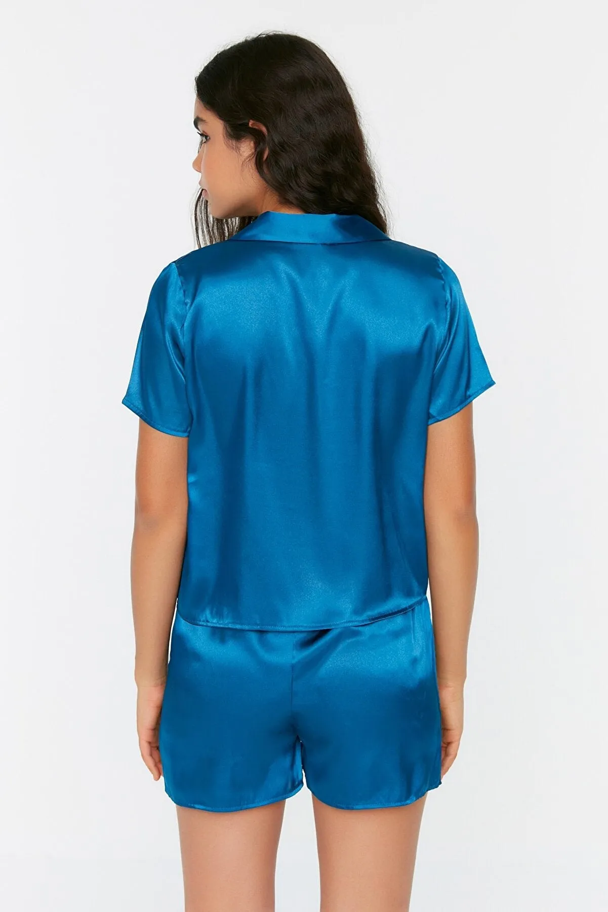 Dark Blue Embroidered Satin Pajamas Egypt Set
