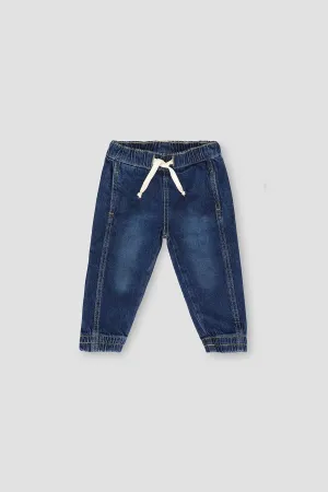 Dark Wash Denim Jogger For Baby Boy - Mid Blue