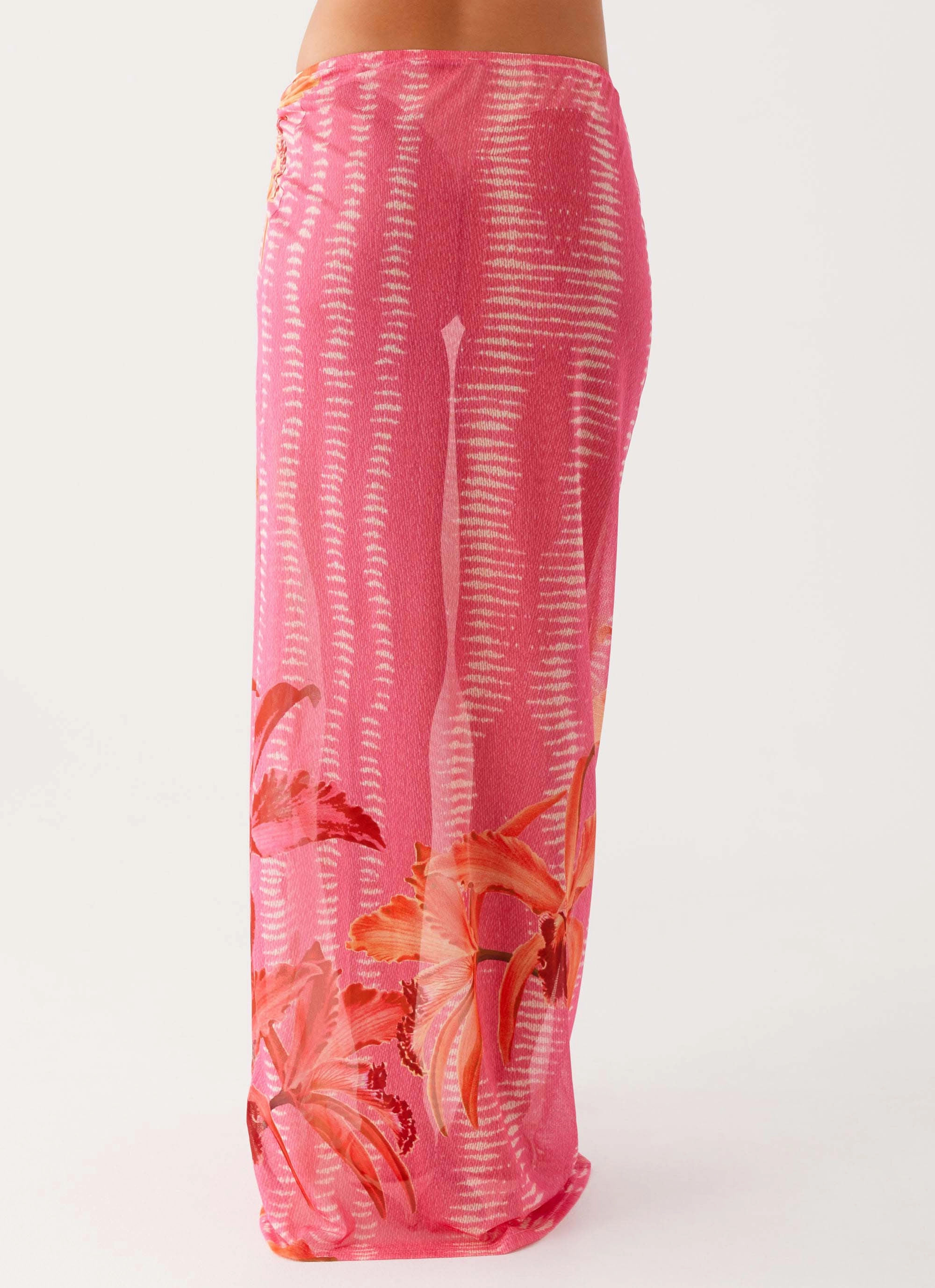 Jovani Maxi Skirt - Tropical Pink Print Style Layering