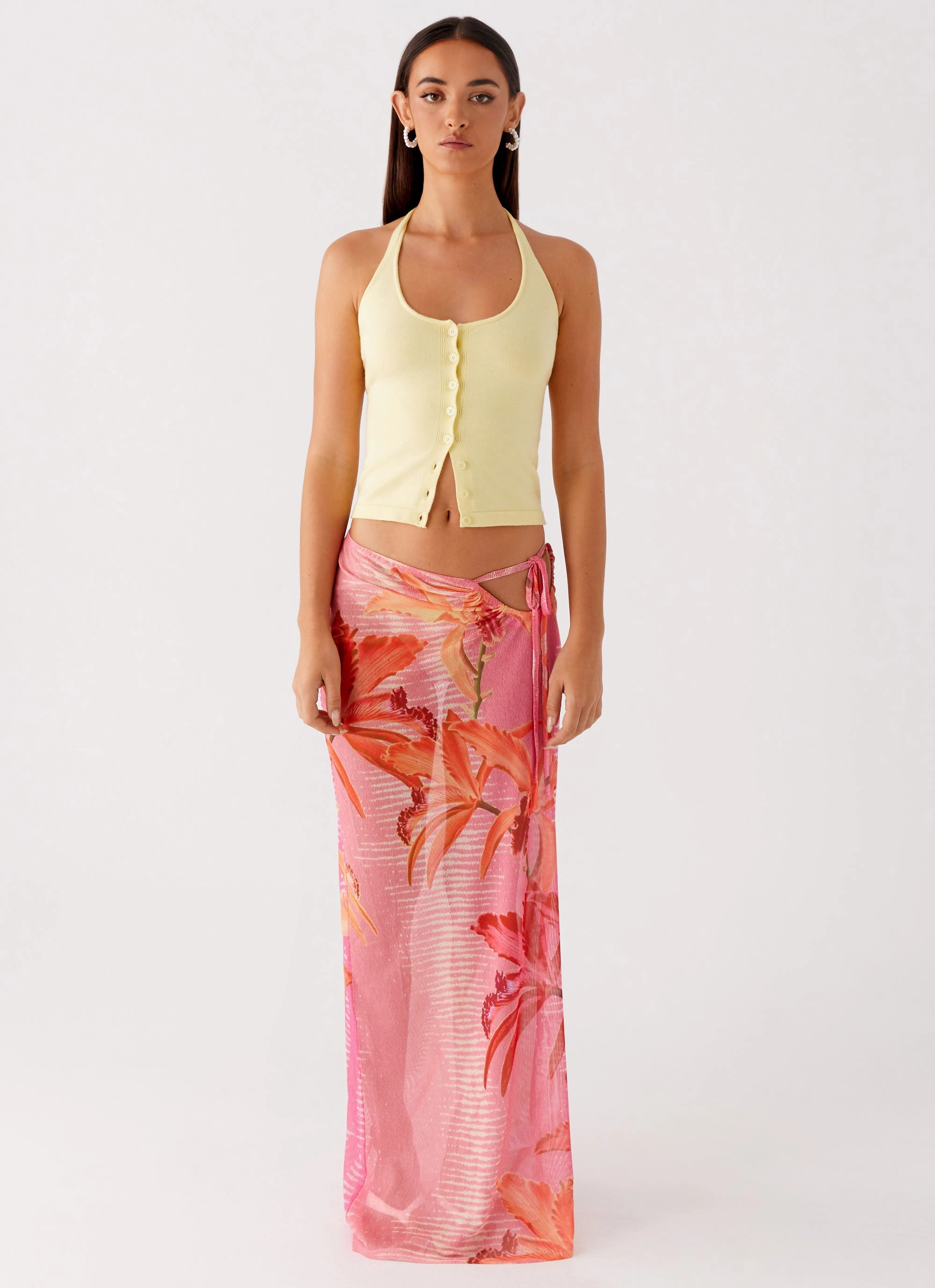 Jovani Maxi Skirt - Tropical Pink Print Fashion Combo Stylish Choice