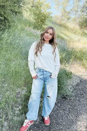 Layered Look Dawn Break Lace Long Sleeve Tee